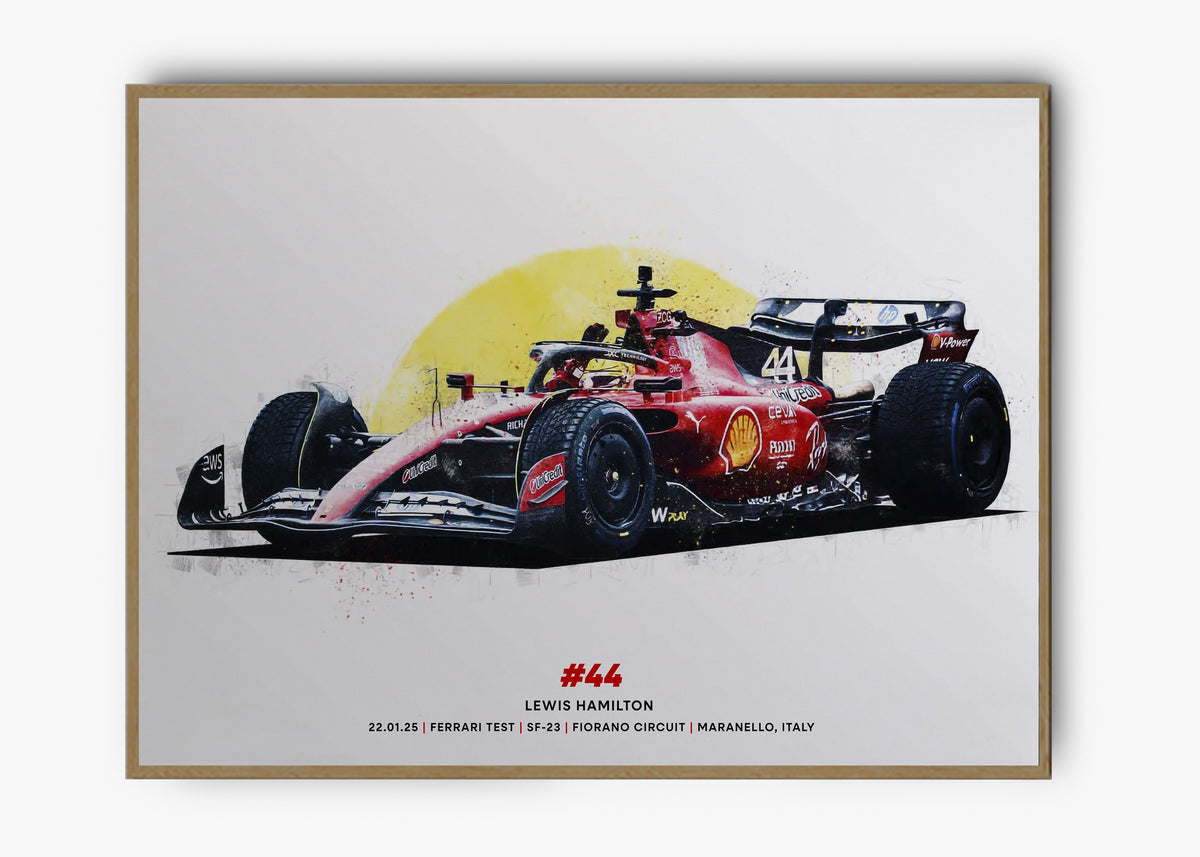 Quadro decorativo Lewis Hamilton Ferrari Test — arte de automobilismo para parede | Cübe Quadros