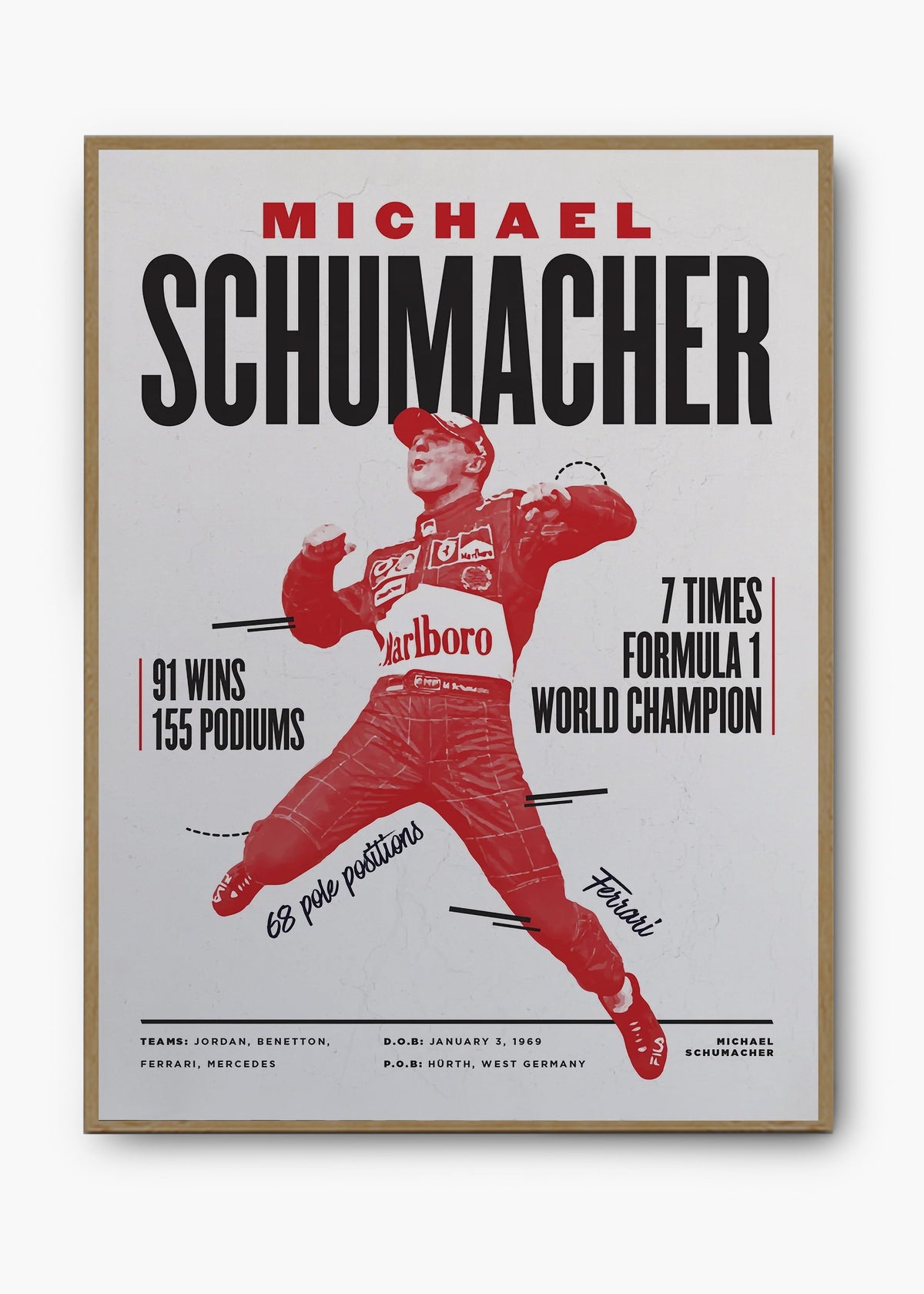 Quadro decorativo Michael Schumacher — arte de automobilismo para parede | Cübe Quadros
