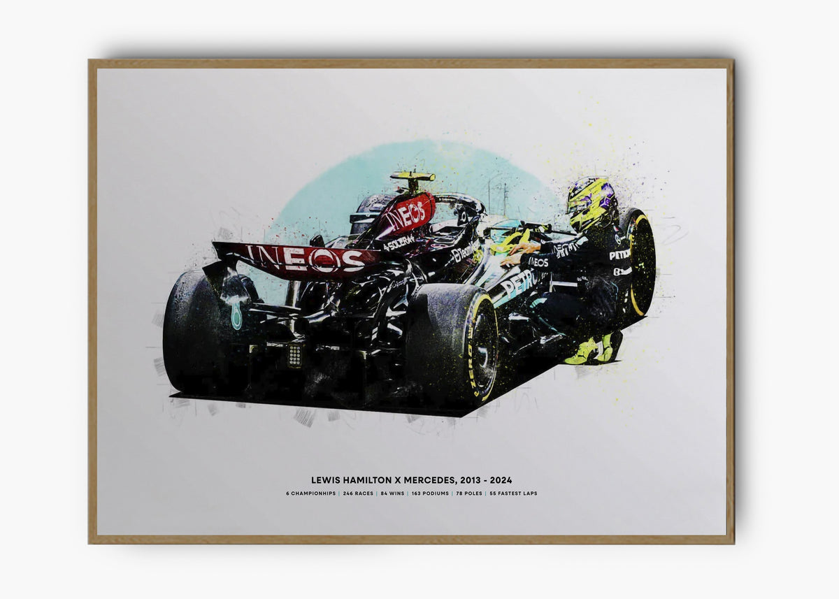 Quadro decorativo Lewis Hamilton Mercedes Last Race — arte de automobilismo para parede | Cübe Quadros