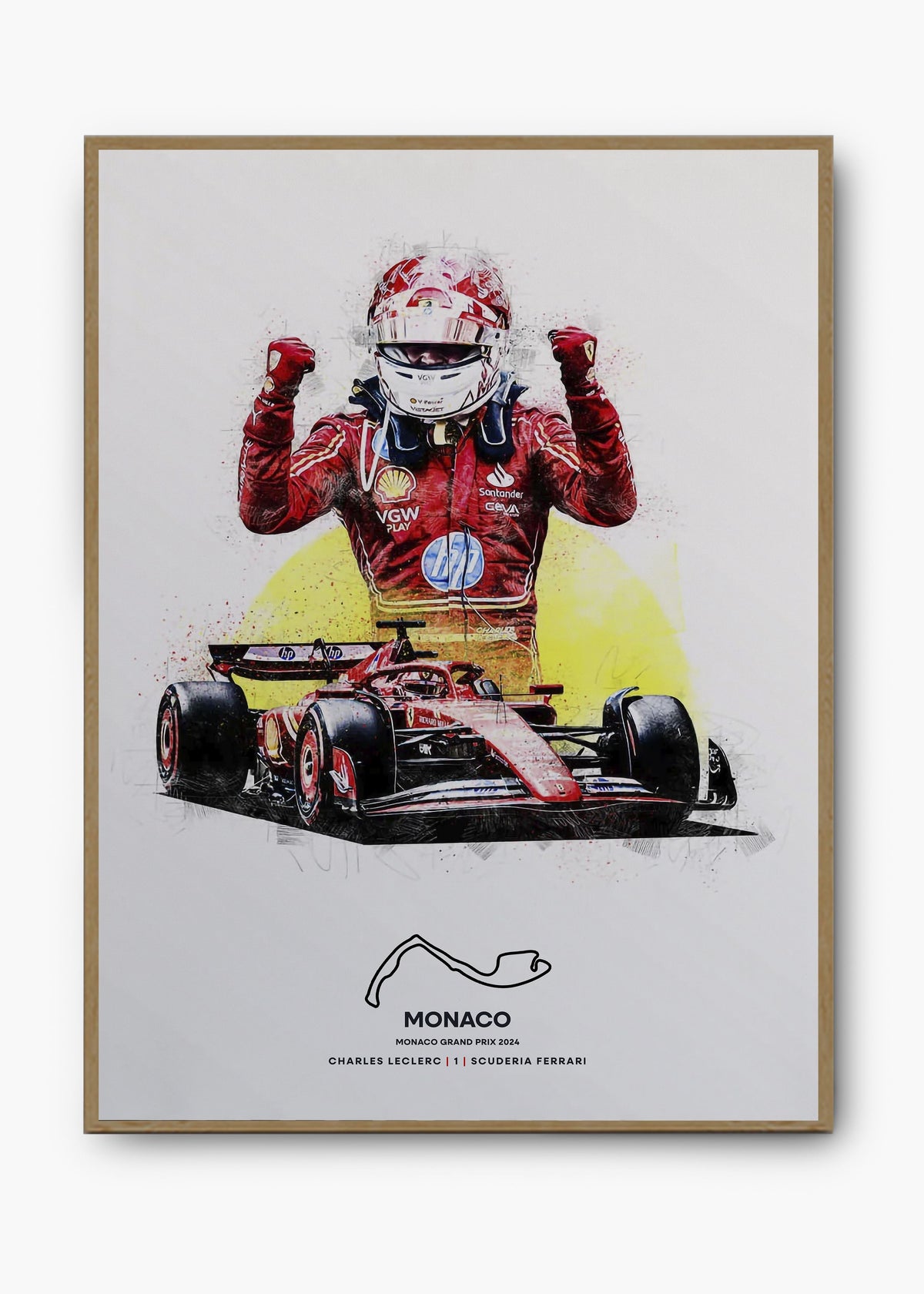 Quadro decorativo Charles Leclerc Mônaco 2024 — arte de automobilismo para parede | Cübe Quadros