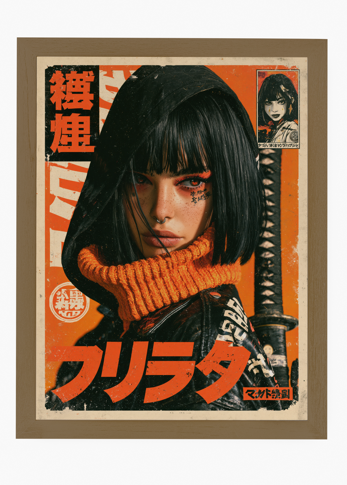 Quadro Japonês Guerreira Laranja - 6