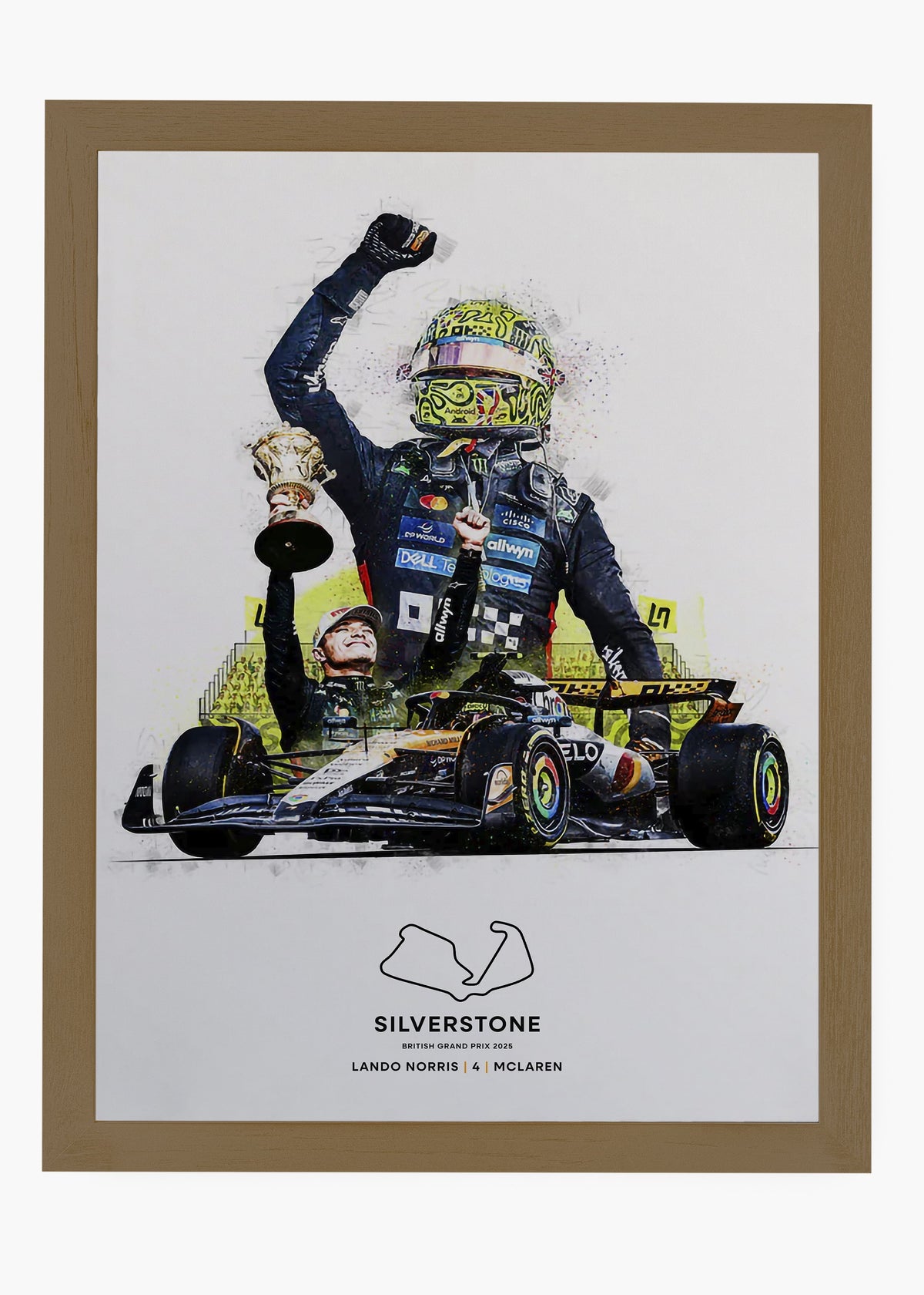 Quadro decorativo Lando Norris Silverstone 2025 — arte de automobilismo para parede | Cübe Quadros