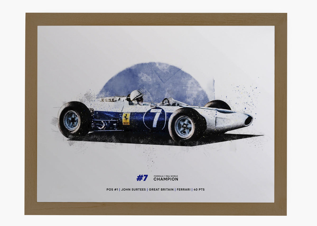 Quadro decorativo John Surtees 1964 World Champion — arte de automobilismo para parede | Cübe Quadros