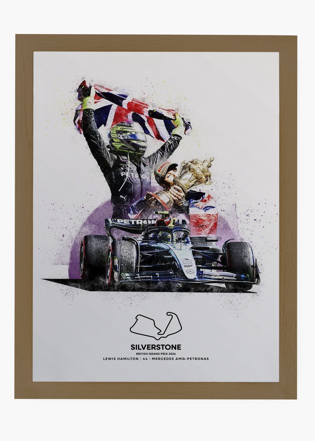 Quadro decorativo Lewis Hamilton Silverstone 2024 — arte de automobilismo para parede | Cübe Quadros