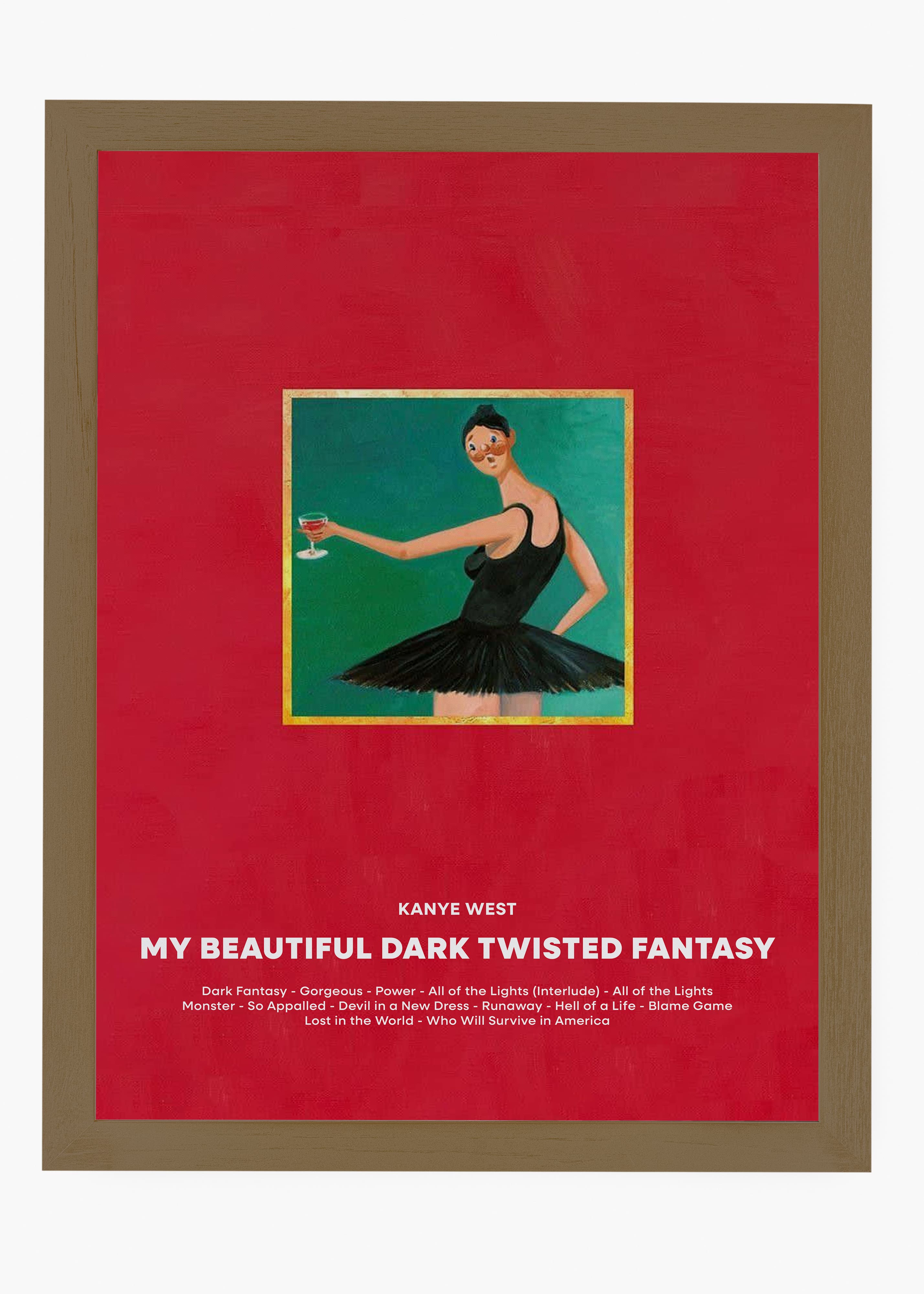 Quadro decorativo Kanye West My Beautiful Dark Twisted Fantasy — arte de rap para parede | Cübe Quadros