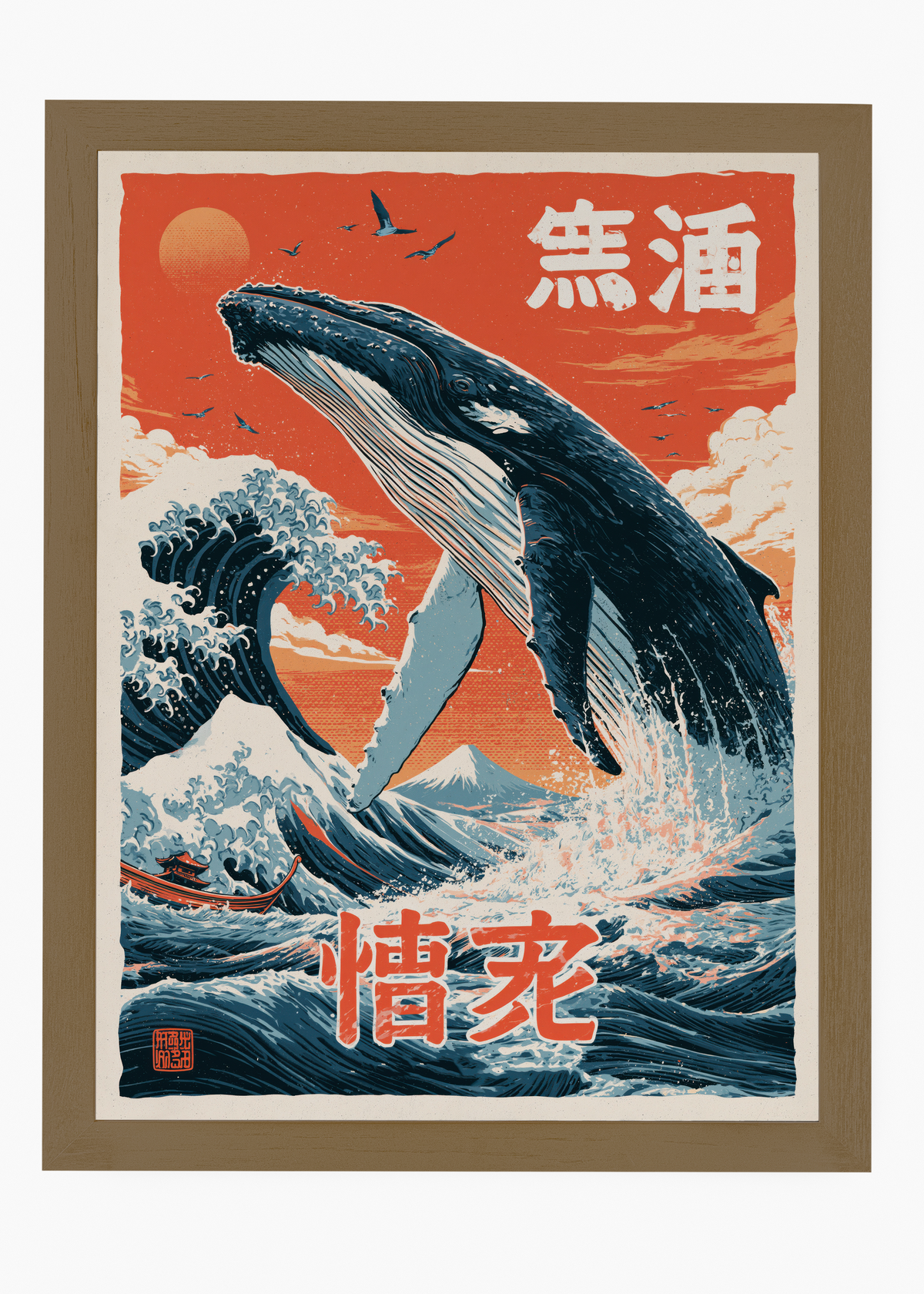Quadro Japonês Baleia e Fuji - 6