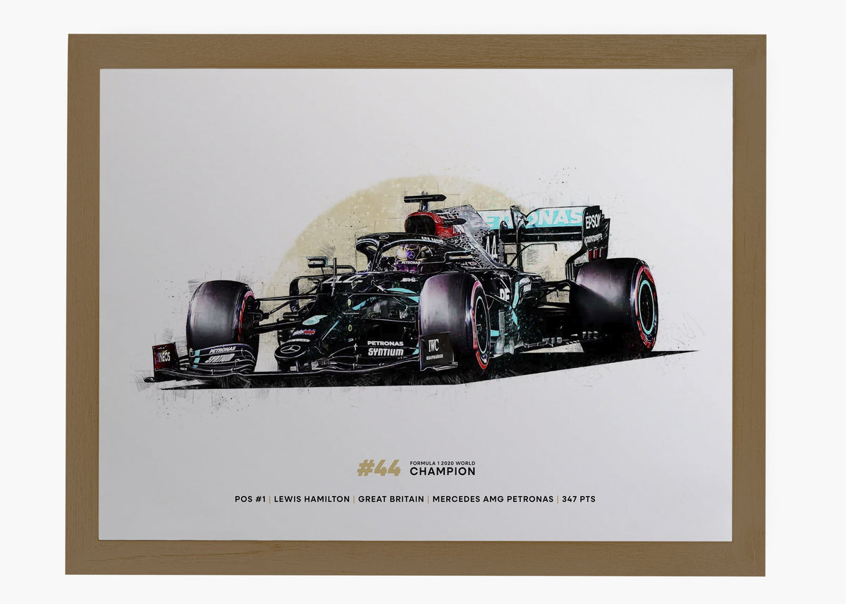 Quadro decorativo Lewis Hamilton 2020 World Champion — arte de automobilismo para parede | Cübe Quadros