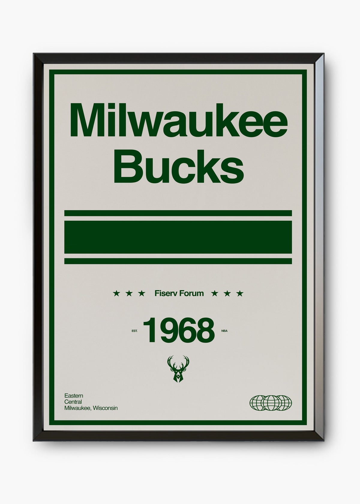 Quadro decorativo NBA Milwaukee Bucks — arte de basquete para parede | Cübe Quadros