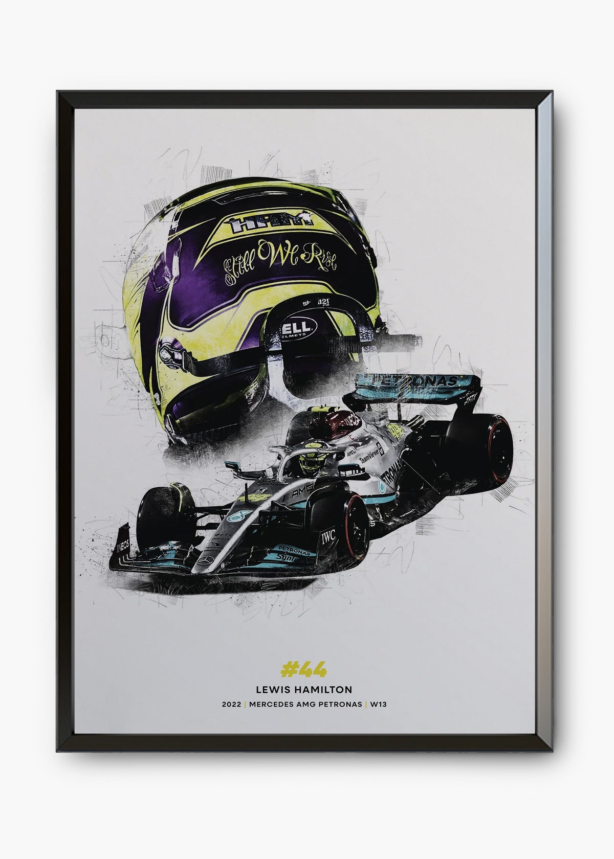 Quadro decorativo Lewis Hamilton Still We Rise — arte de automobilismo para parede | Cübe Quadros