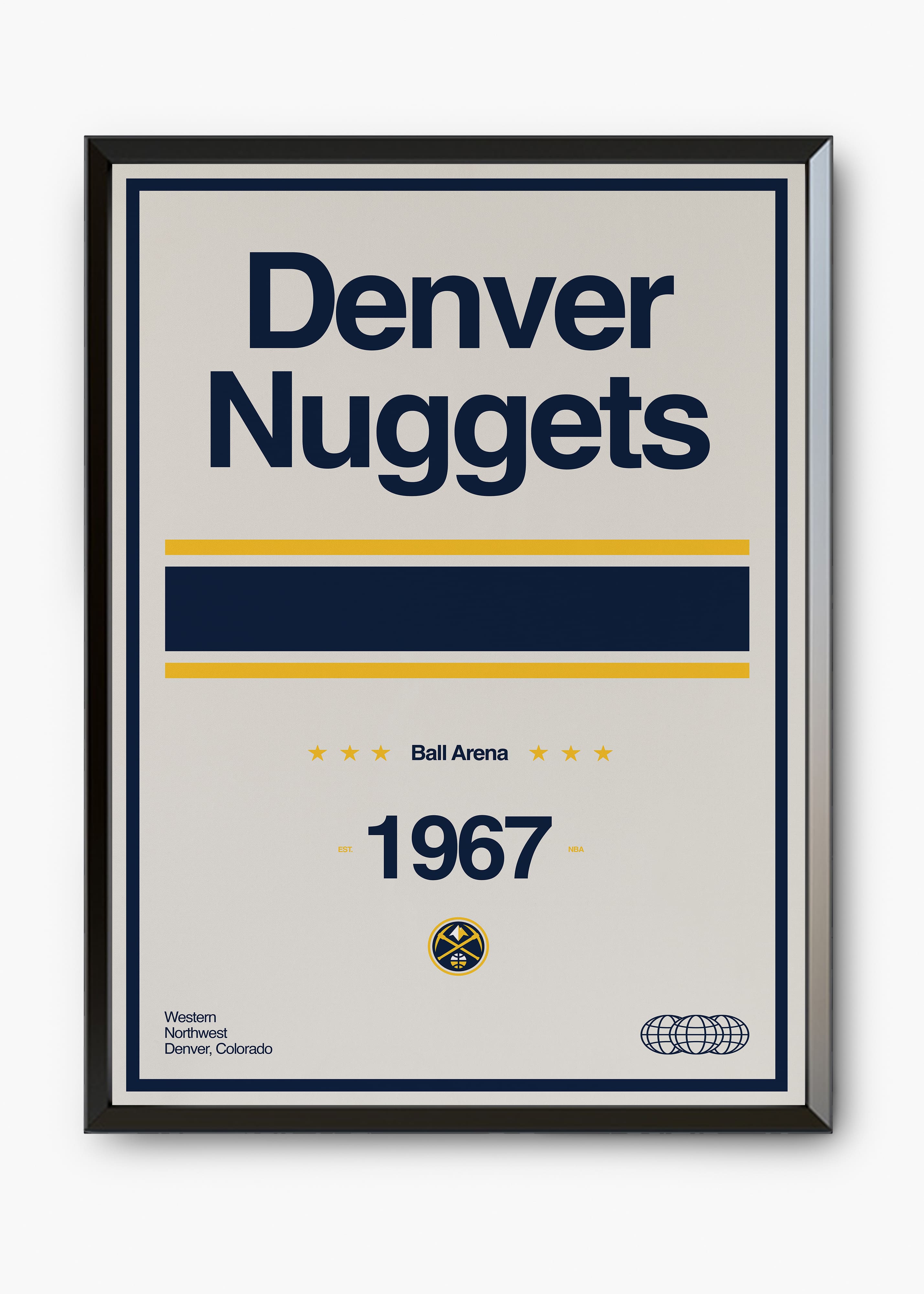 Quadro decorativo NBA Denver Nuggets — arte de basquete para parede | Cübe Quadros