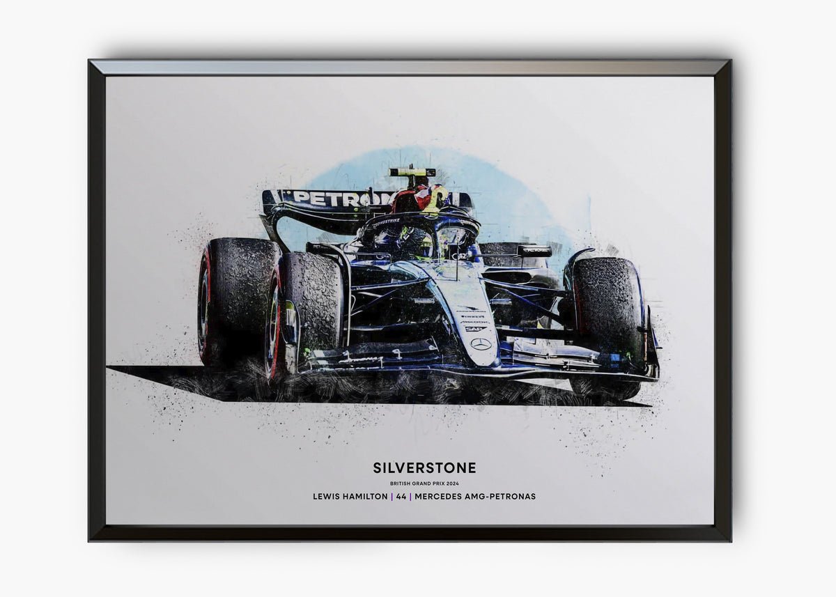 Quadro decorativo Lewis Hamilton Silverstone 2024 II — arte de automobilismo para parede | Cübe Quadros
