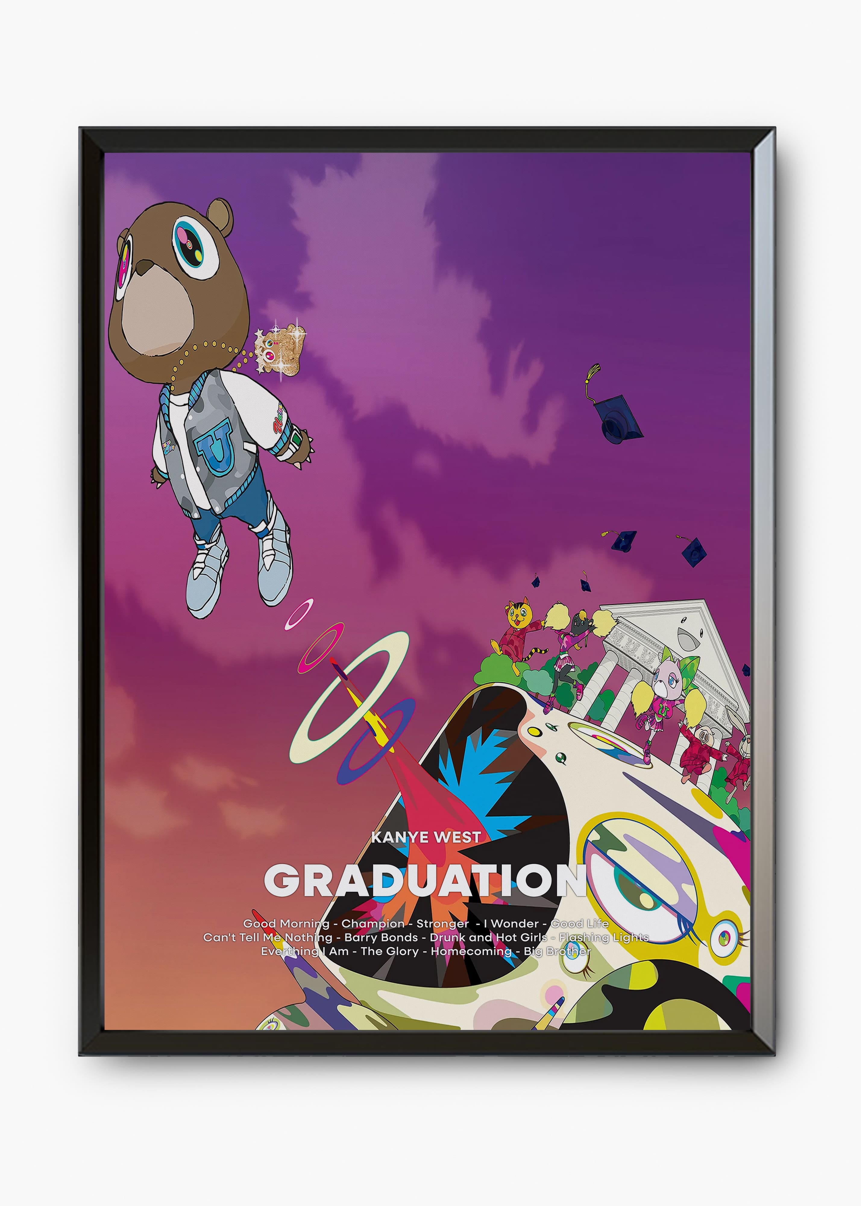 Quadro decorativo Kanye West Graduation — arte de rap para parede | Cübe Quadros