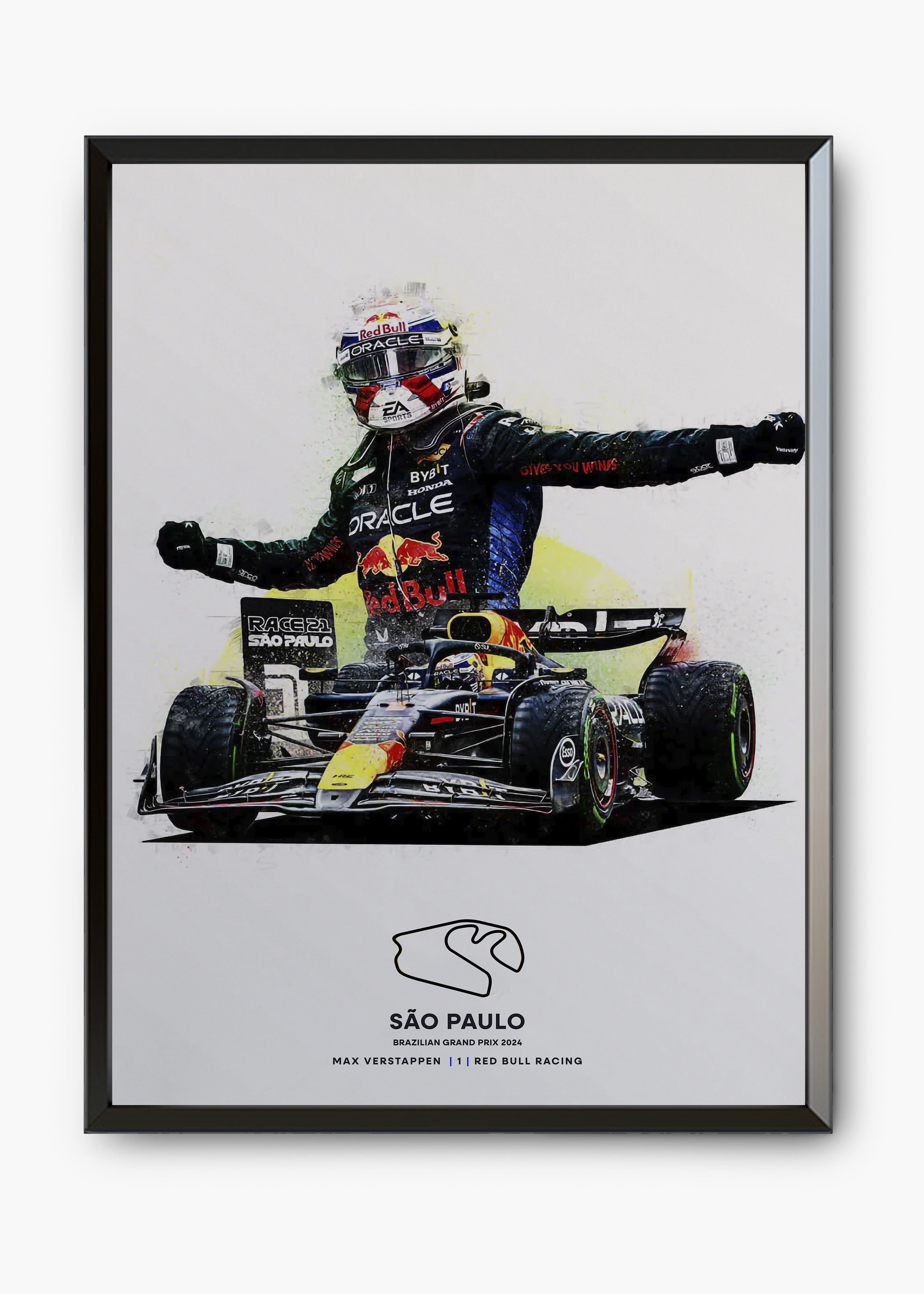 Quadro decorativo Max Verstappen São Paulo 2024 — arte de automobilismo para parede | Cübe Quadros