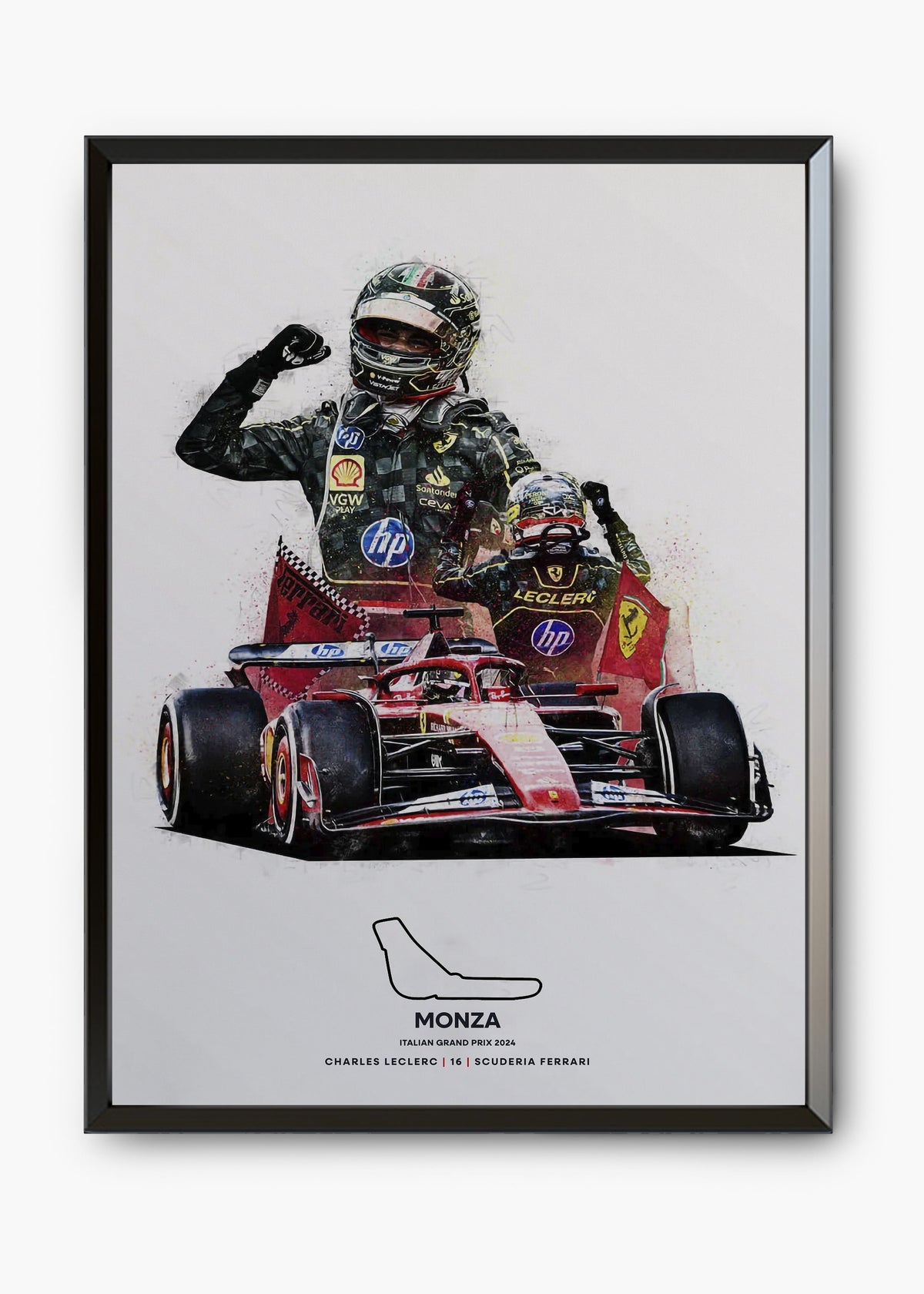 Quadro decorativo Charles Leclerc Monza 2024 — arte de automobilismo para parede | Cübe Quadros