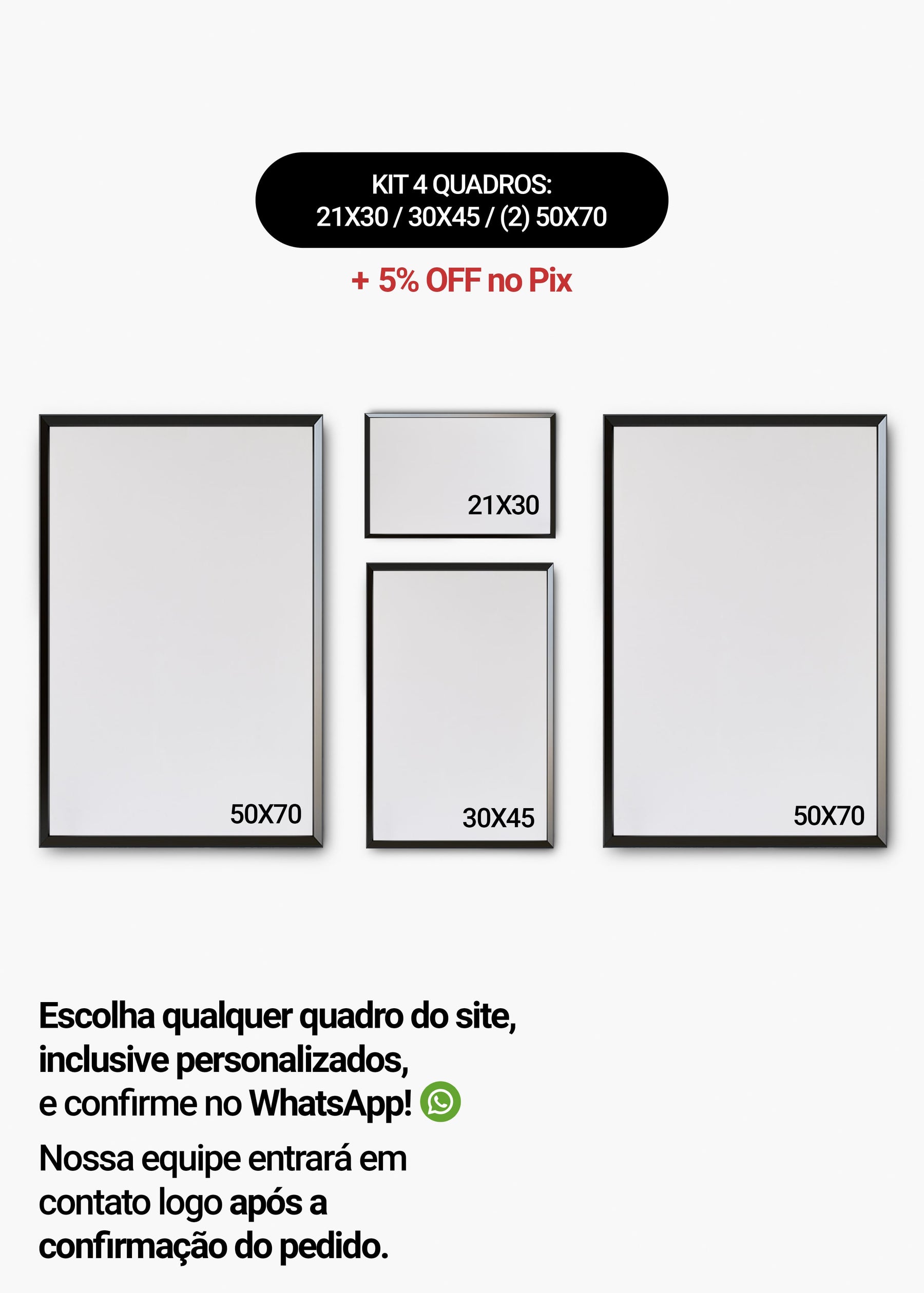 KIT 4 Quadros - Mix de Tamanhos (21x30 + 30x45 + 2un 50x70)