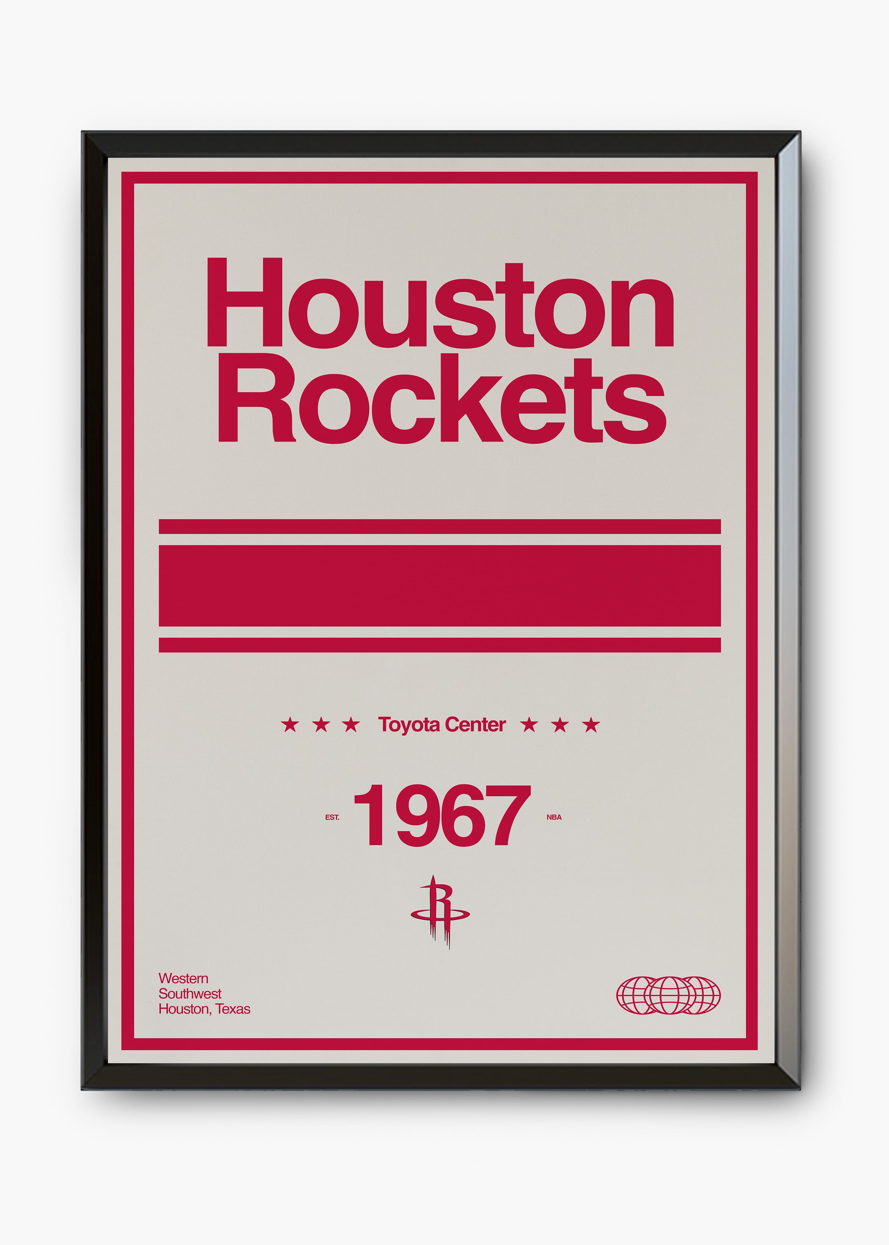 Quadro decorativo NBA Houston Rockets — arte de basquete para parede | Cübe Quadros