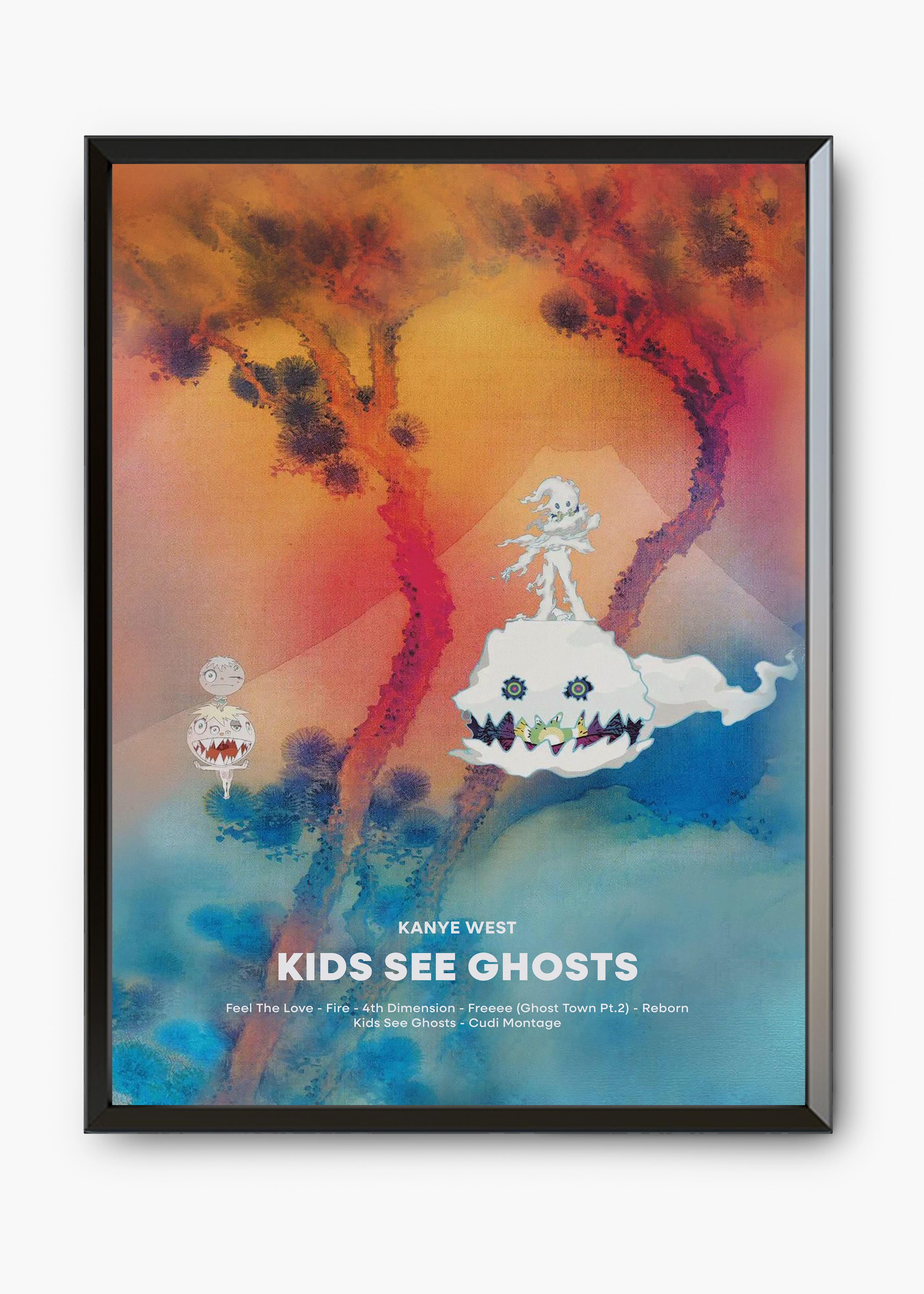 Quadro decorativo Kanye West Kids See Ghost — arte de rap para parede | Cübe Quadros
