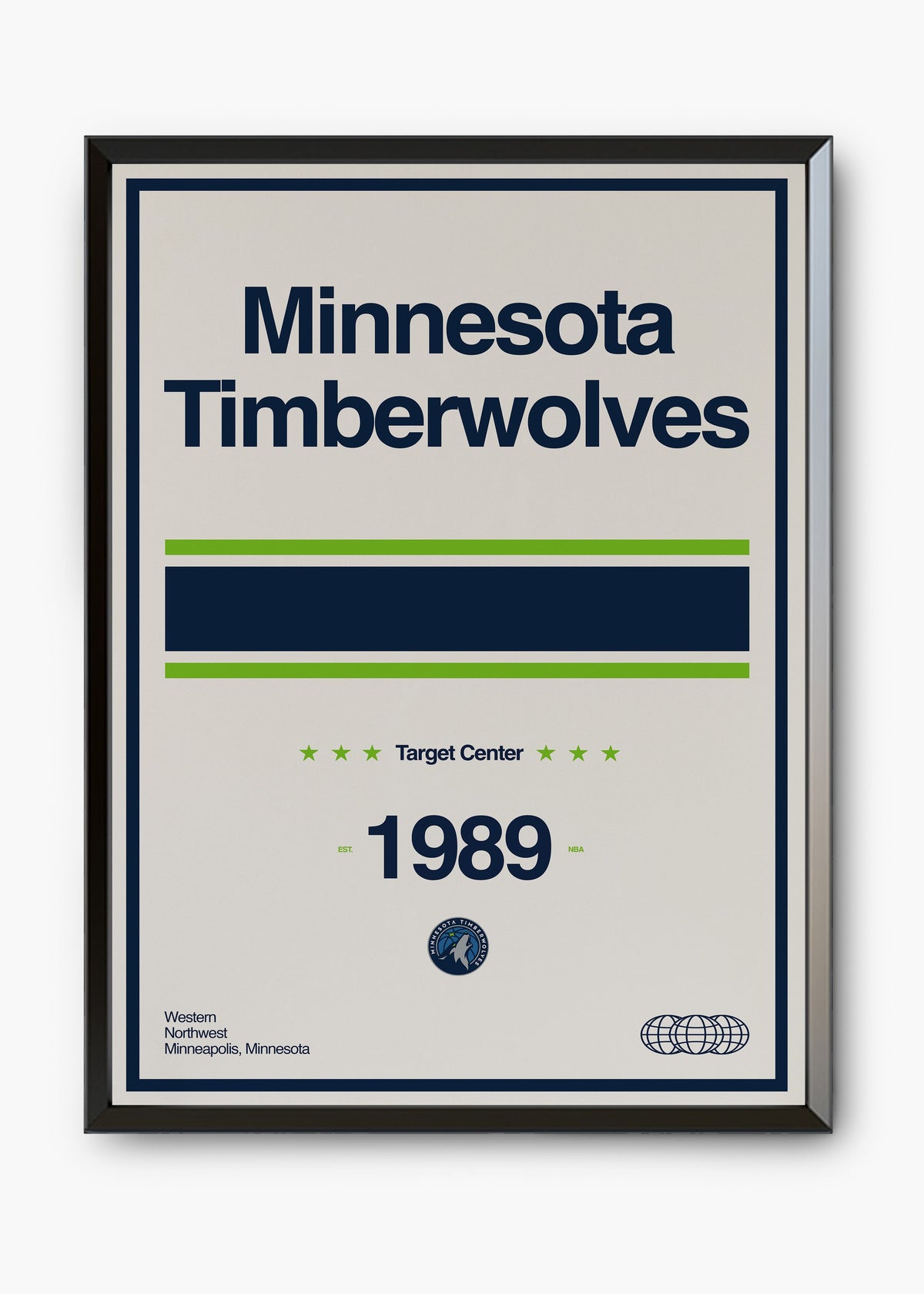 Quadro decorativo NBA Minnesota Timberwolves — arte de basquete para parede | Cübe Quadros