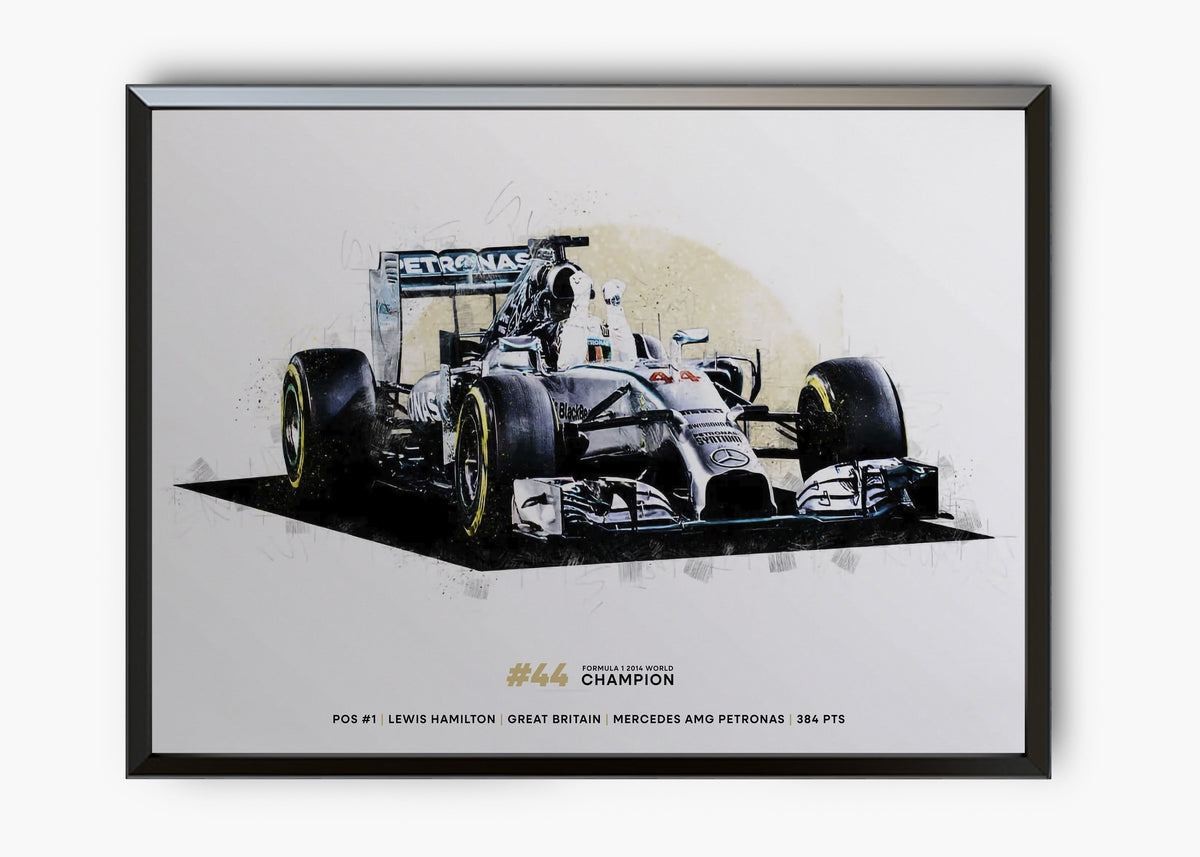 Quadro decorativo Lewis Hamilton 2014 World Champion — arte de automobilismo para parede | Cübe Quadros