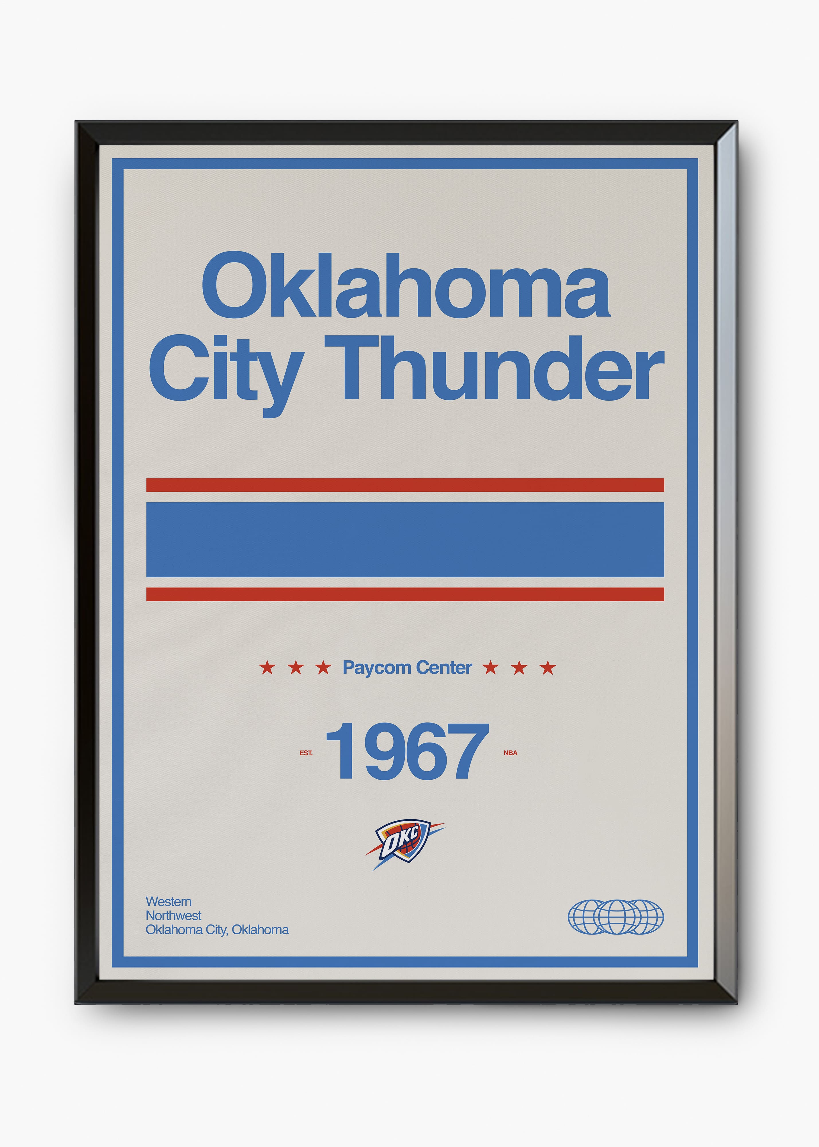 Quadro decorativo NBA Oklahoma City Thunder — arte de basquete para parede | Cübe Quadros