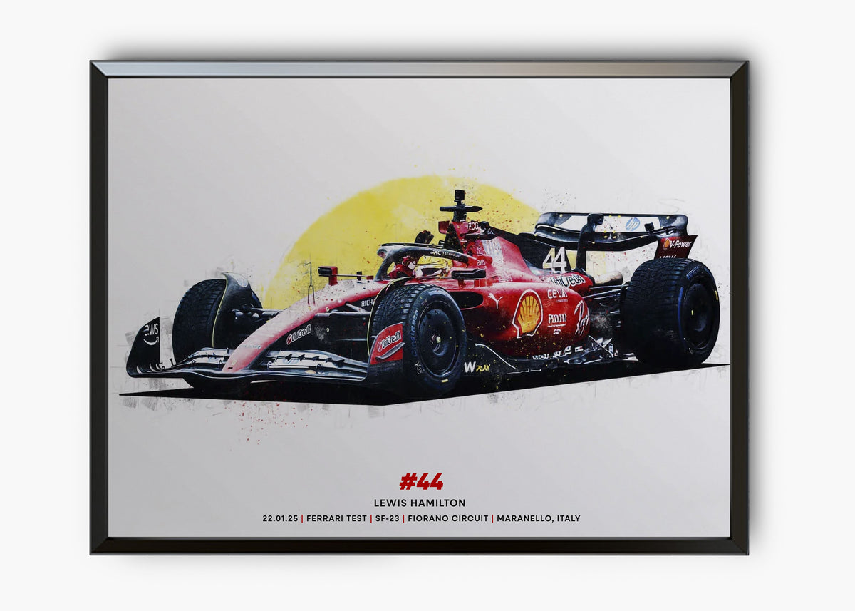 Quadro decorativo Lewis Hamilton Ferrari Test — arte de automobilismo para parede | Cübe Quadros