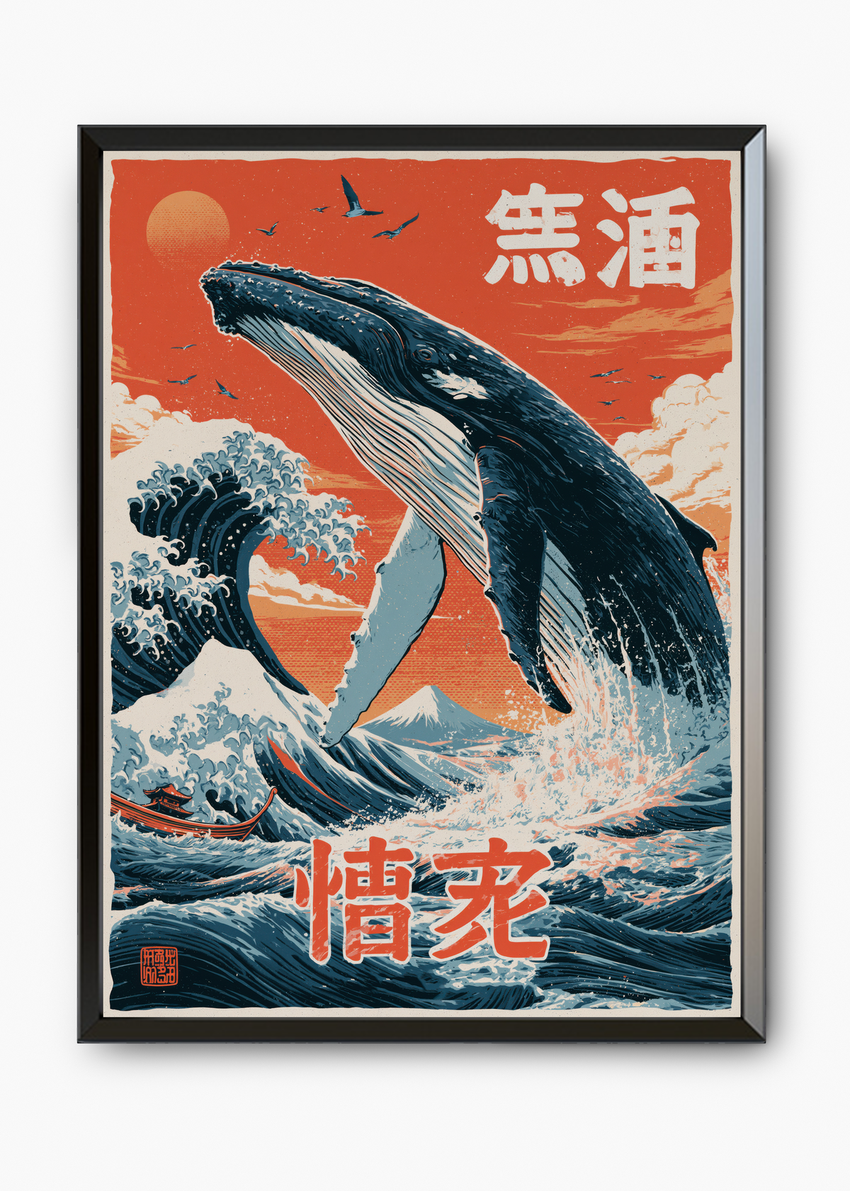 Quadro Japonês Baleia e Fuji - 7