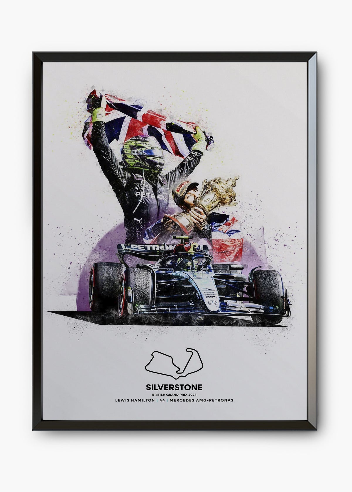 Quadro decorativo Lewis Hamilton Silverstone 2024 — arte de automobilismo para parede | Cübe Quadros