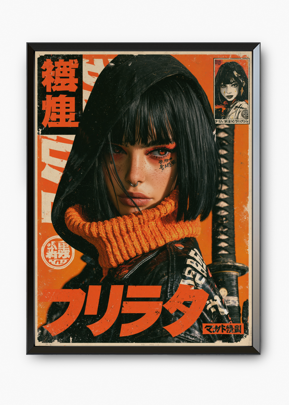 Quadro Japonês Guerreira Laranja - 7