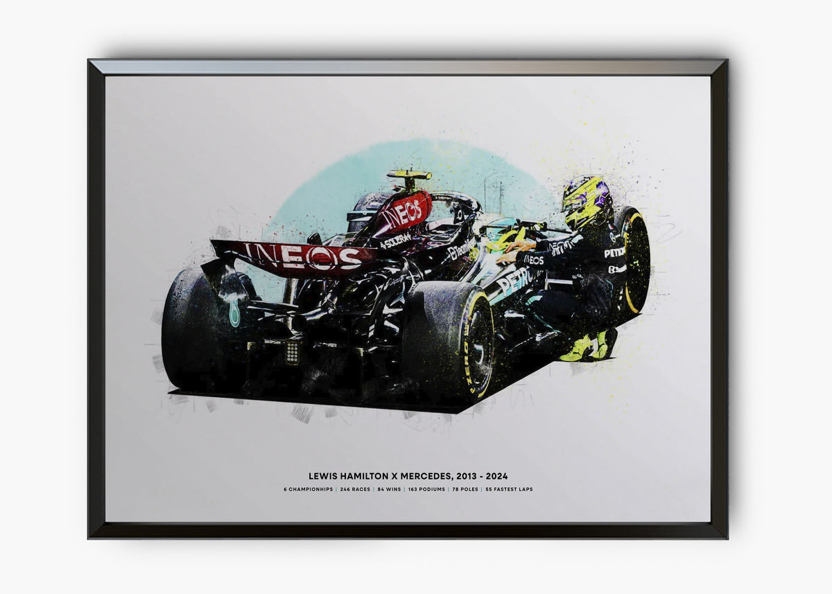 Quadro decorativo Lewis Hamilton Mercedes Last Race — arte de automobilismo para parede | Cübe Quadros