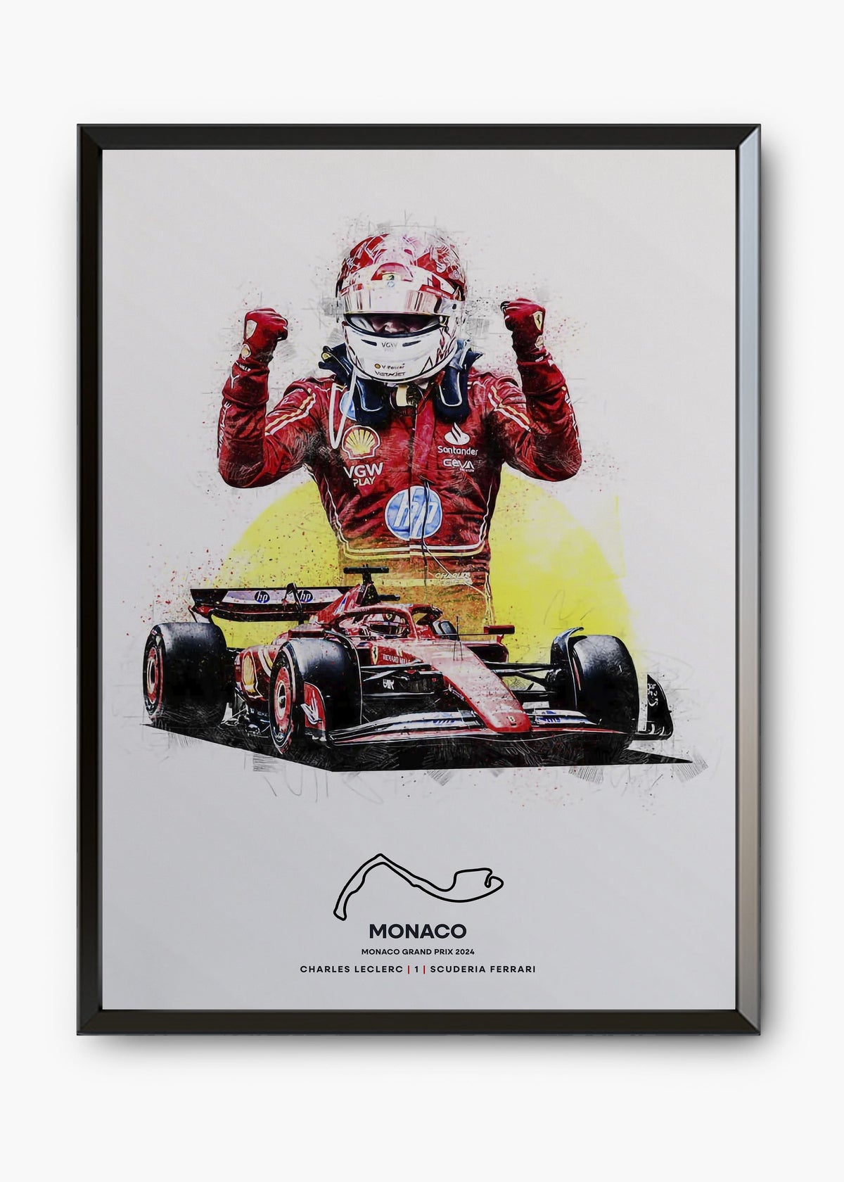 Quadro decorativo Charles Leclerc Mônaco 2024 — arte de automobilismo para parede | Cübe Quadros