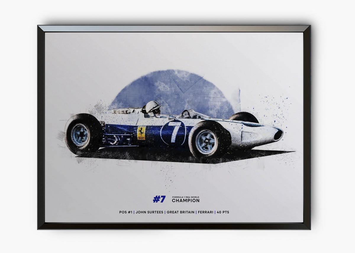 Quadro decorativo John Surtees 1964 World Champion — arte de automobilismo para parede | Cübe Quadros