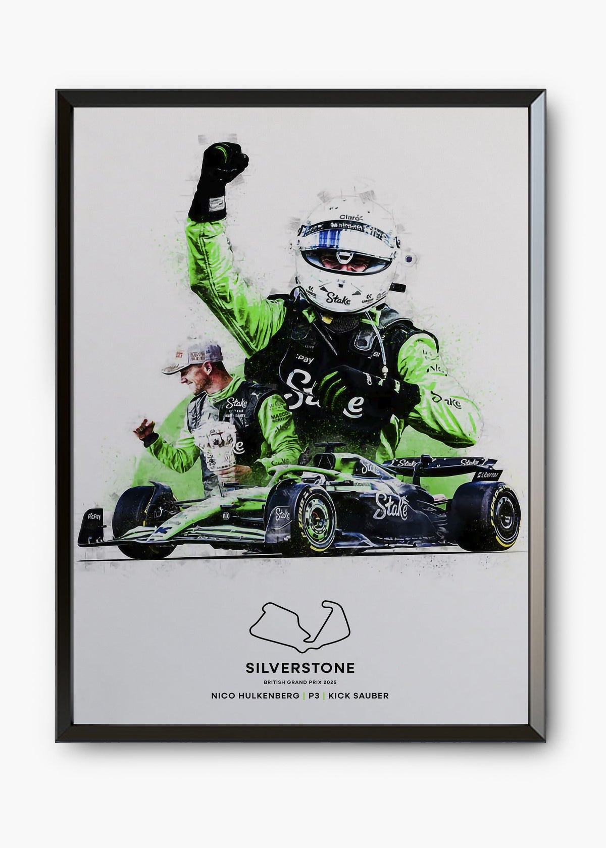 Quadro decorativo Nico Hulkenberg P3 Silverstone 2025 — arte de automobilismo para parede | Cübe Quadros