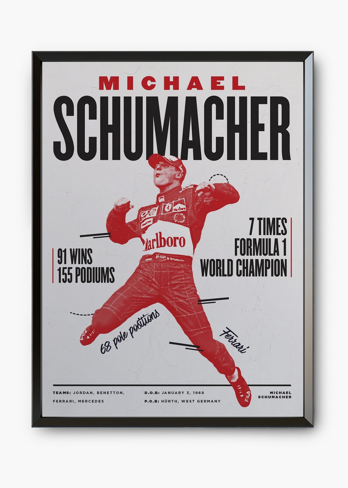Quadro decorativo Michael Schumacher — arte de automobilismo para parede | Cübe Quadros
