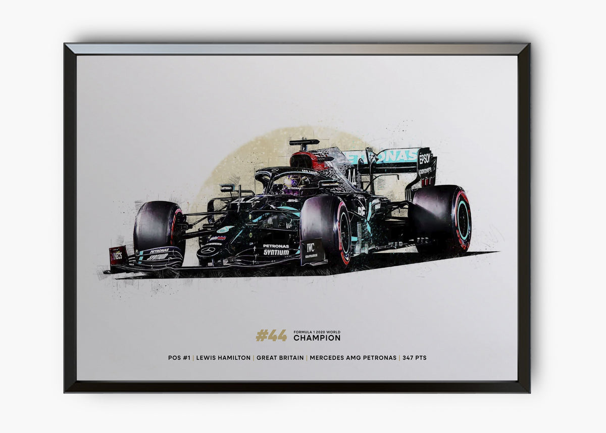 Quadro decorativo Lewis Hamilton 2020 World Champion — arte de automobilismo para parede | Cübe Quadros