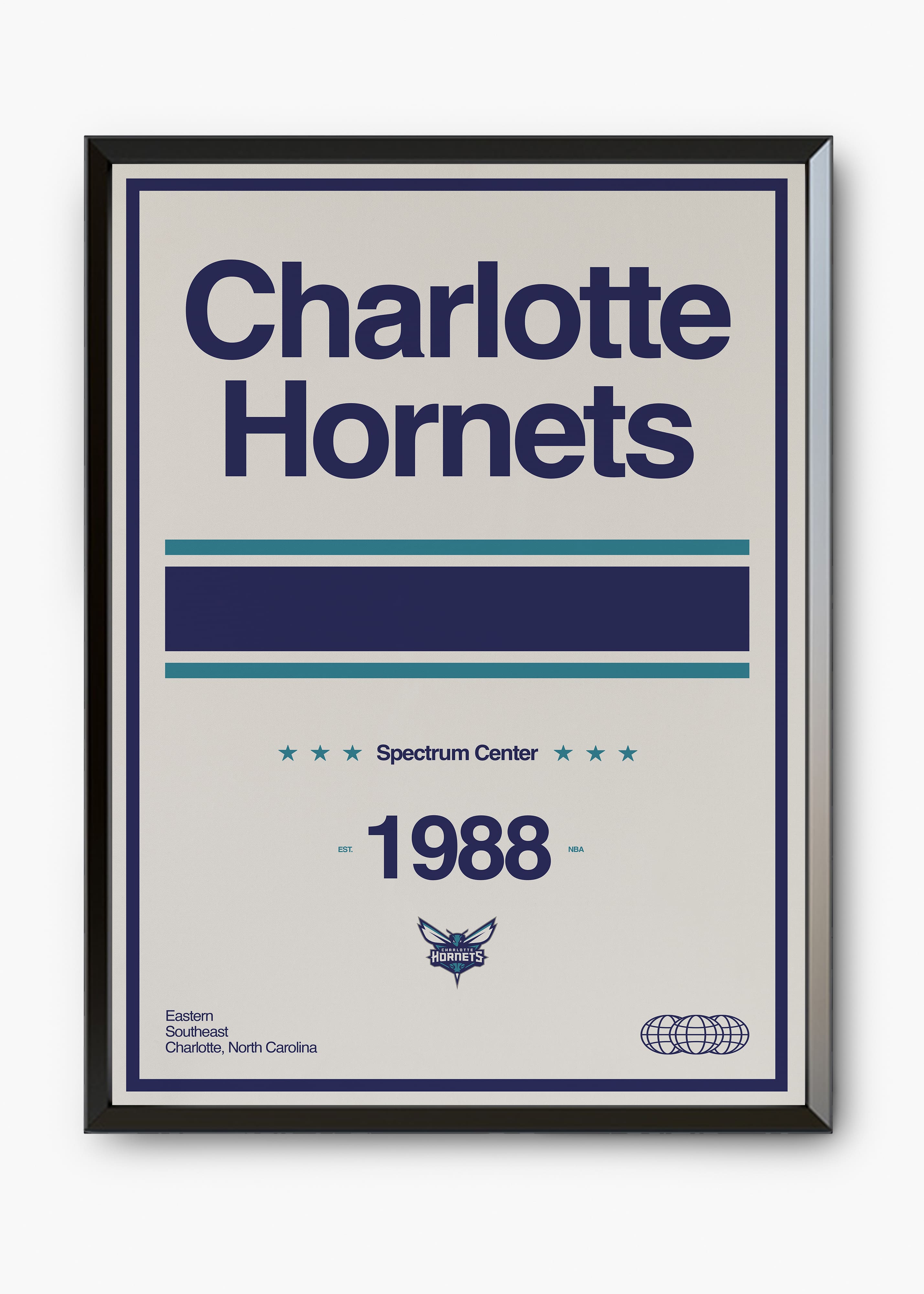 Quadro decorativo NBA Charlotte Hornets — arte de basquete para parede | Cübe Quadros