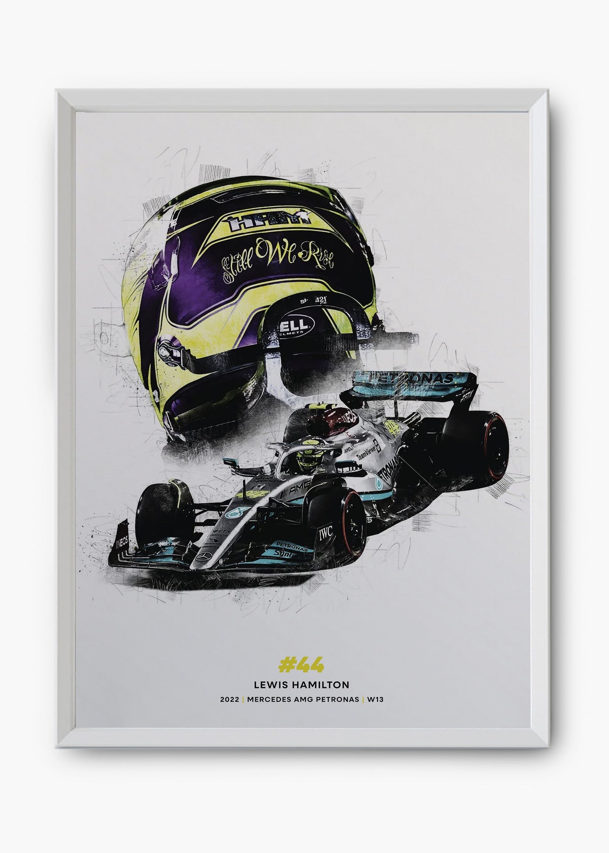Quadro decorativo Lewis Hamilton Still We Rise — arte de automobilismo para parede | Cübe Quadros