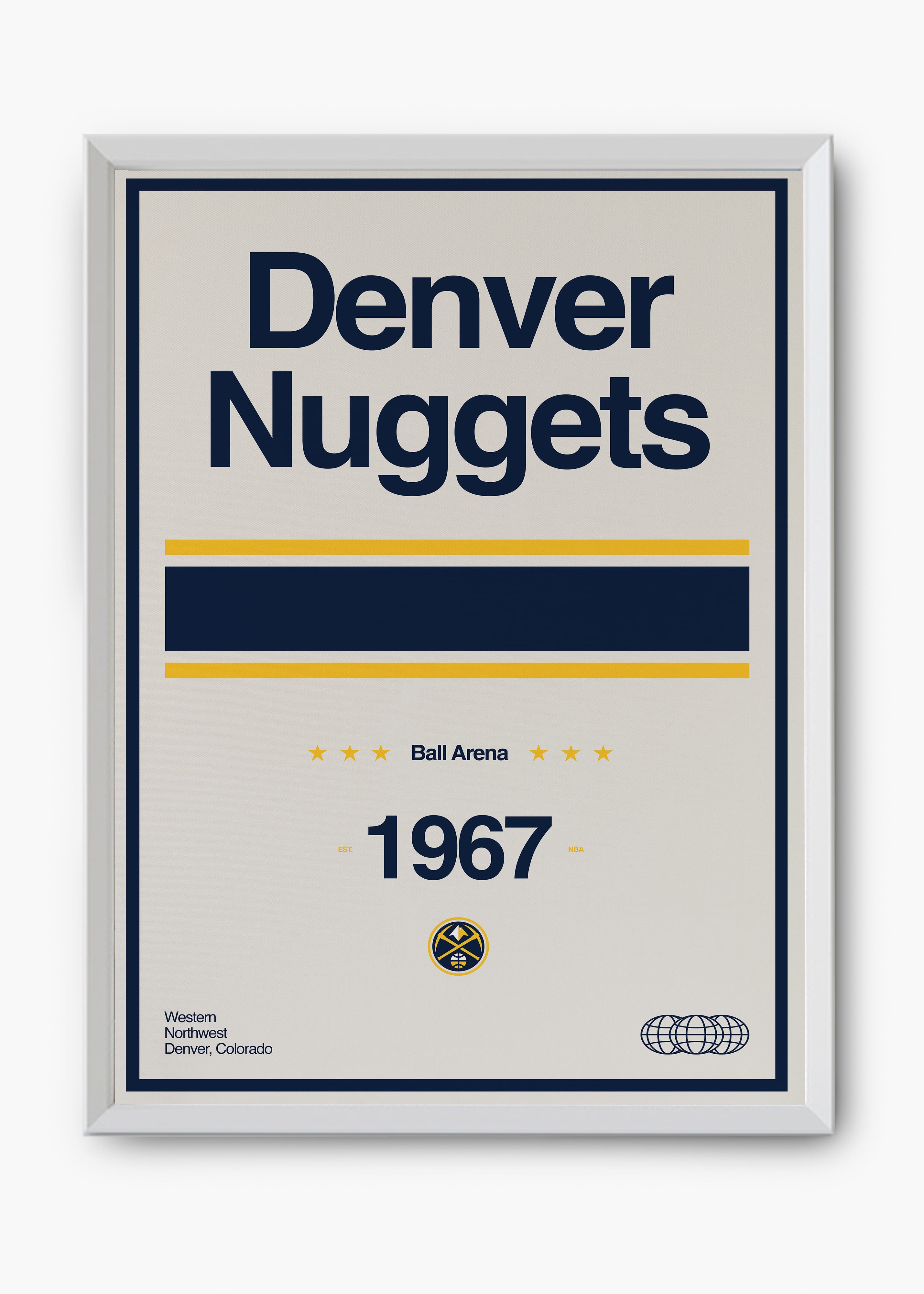 Quadro decorativo NBA Denver Nuggets — arte de basquete para parede | Cübe Quadros