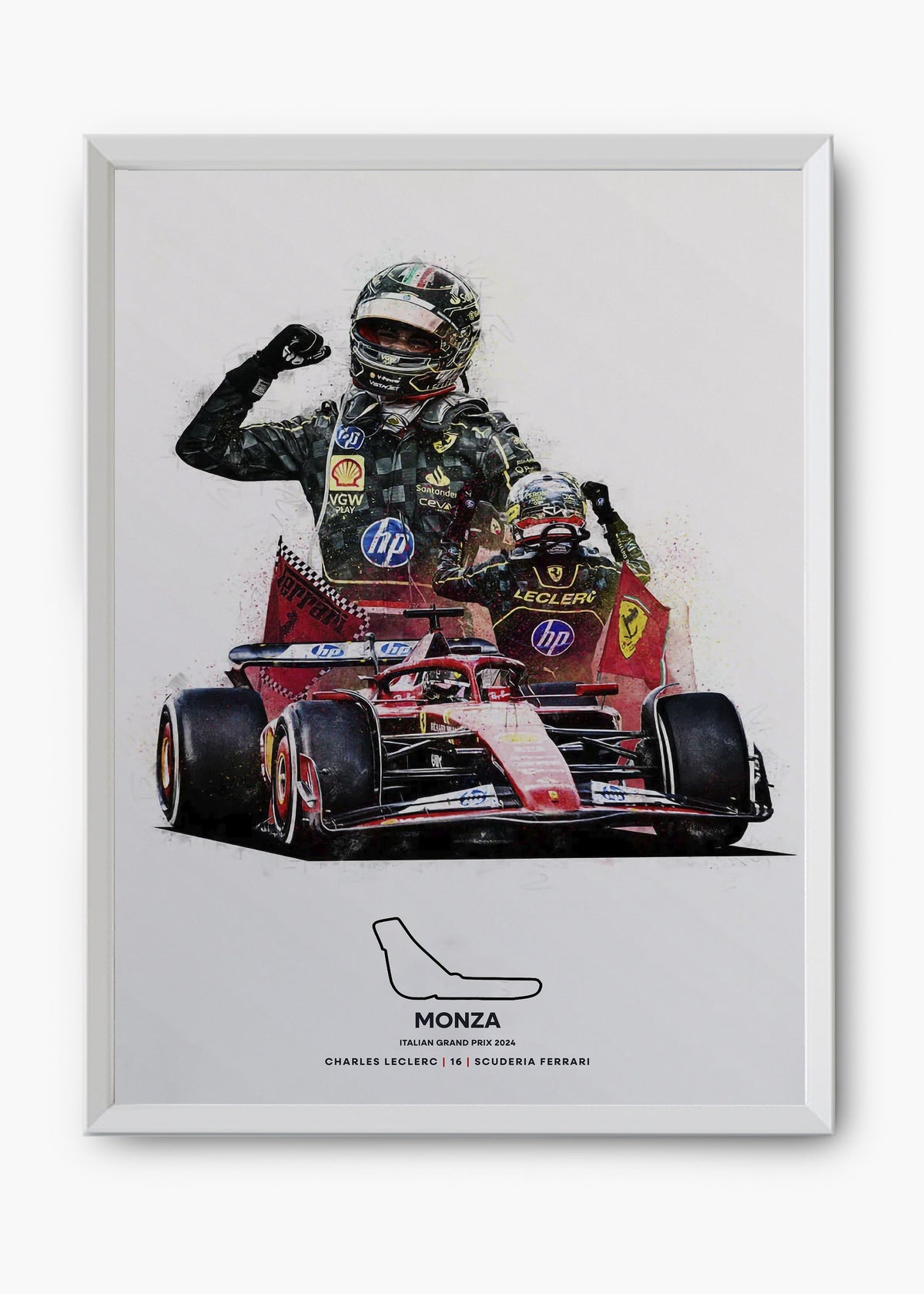 Quadro decorativo Charles Leclerc Monza 2024 — arte de automobilismo para parede | Cübe Quadros