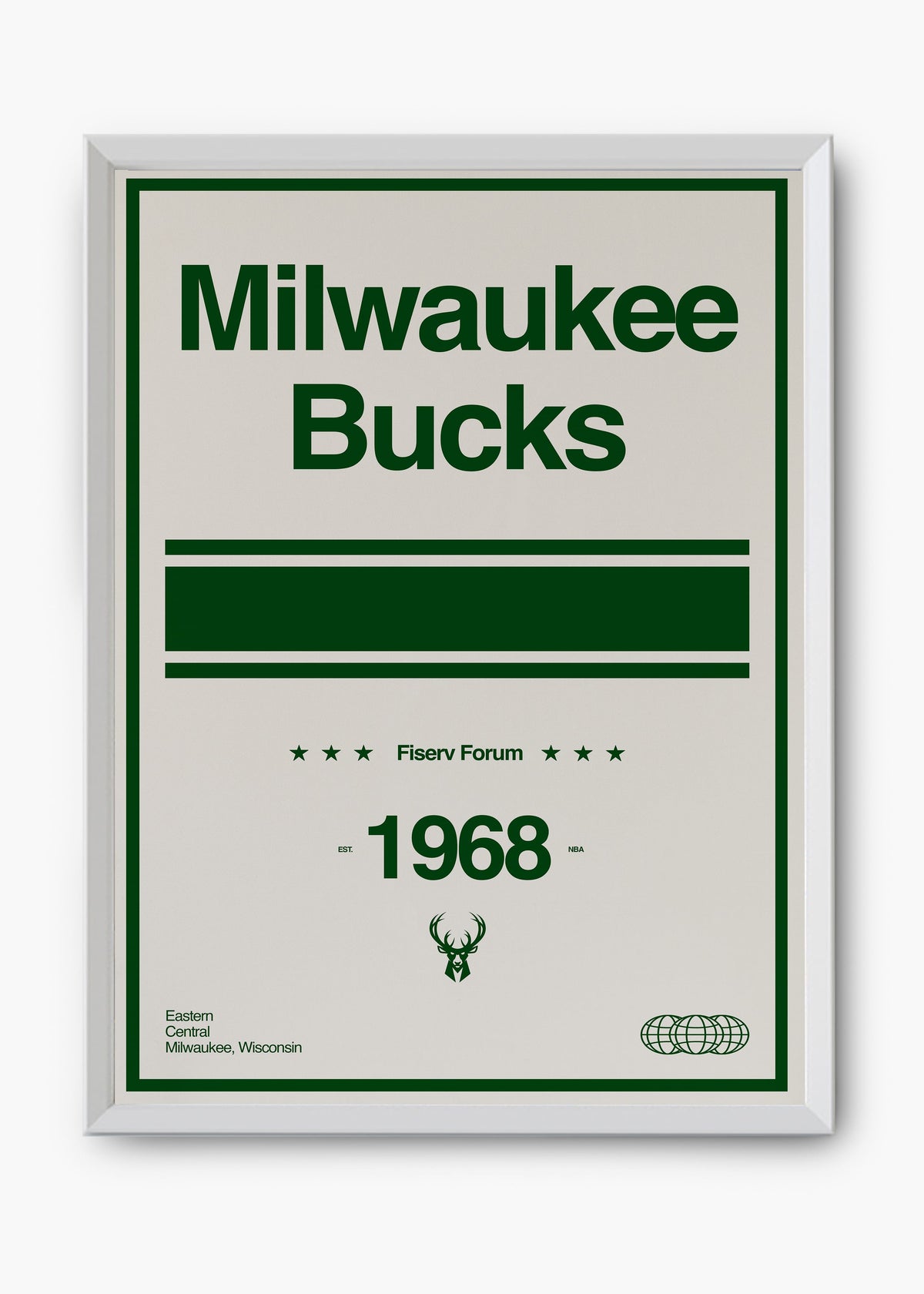 Quadro decorativo NBA Milwaukee Bucks — arte de basquete para parede | Cübe Quadros
