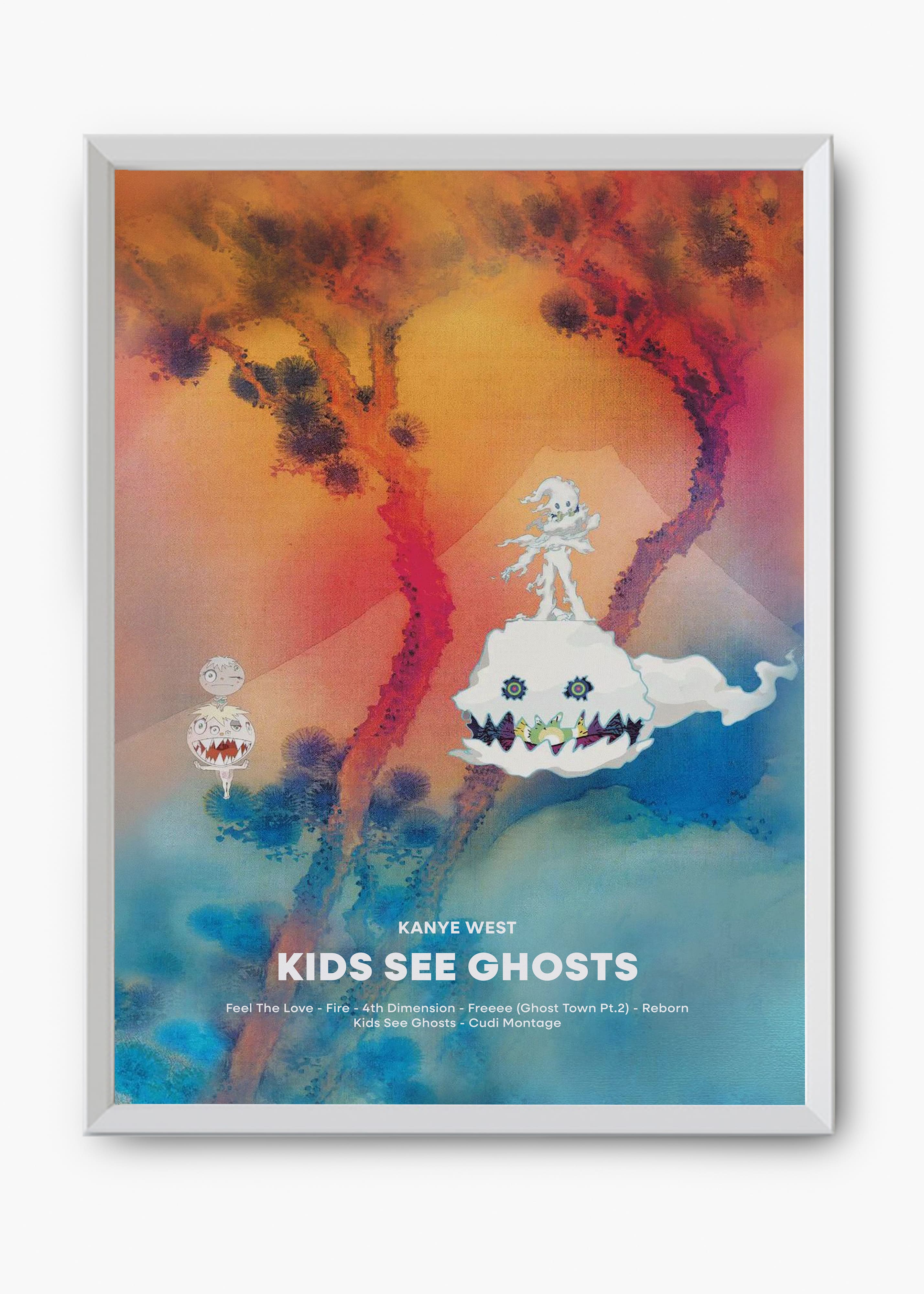 Quadro decorativo Kanye West Kids See Ghost — arte de rap para parede | Cübe Quadros