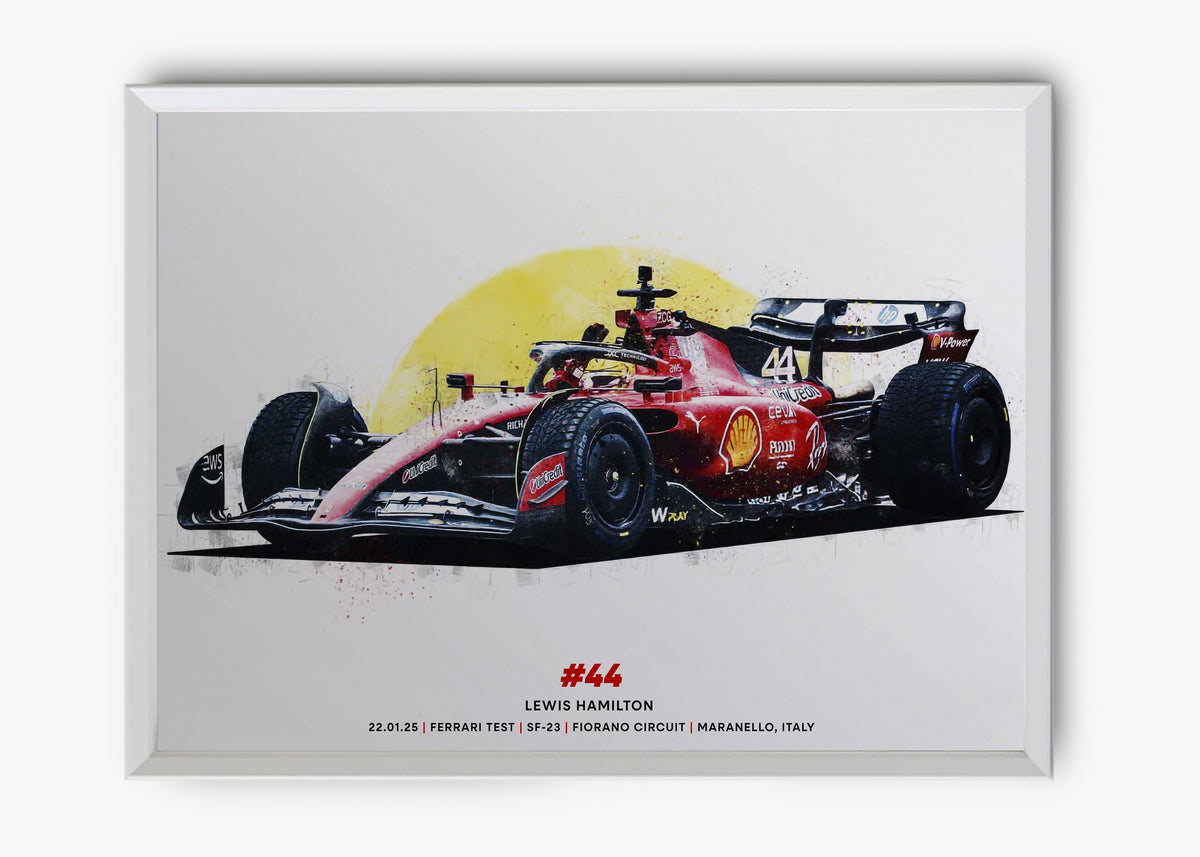 Quadro decorativo Lewis Hamilton Ferrari Test — arte de automobilismo para parede | Cübe Quadros