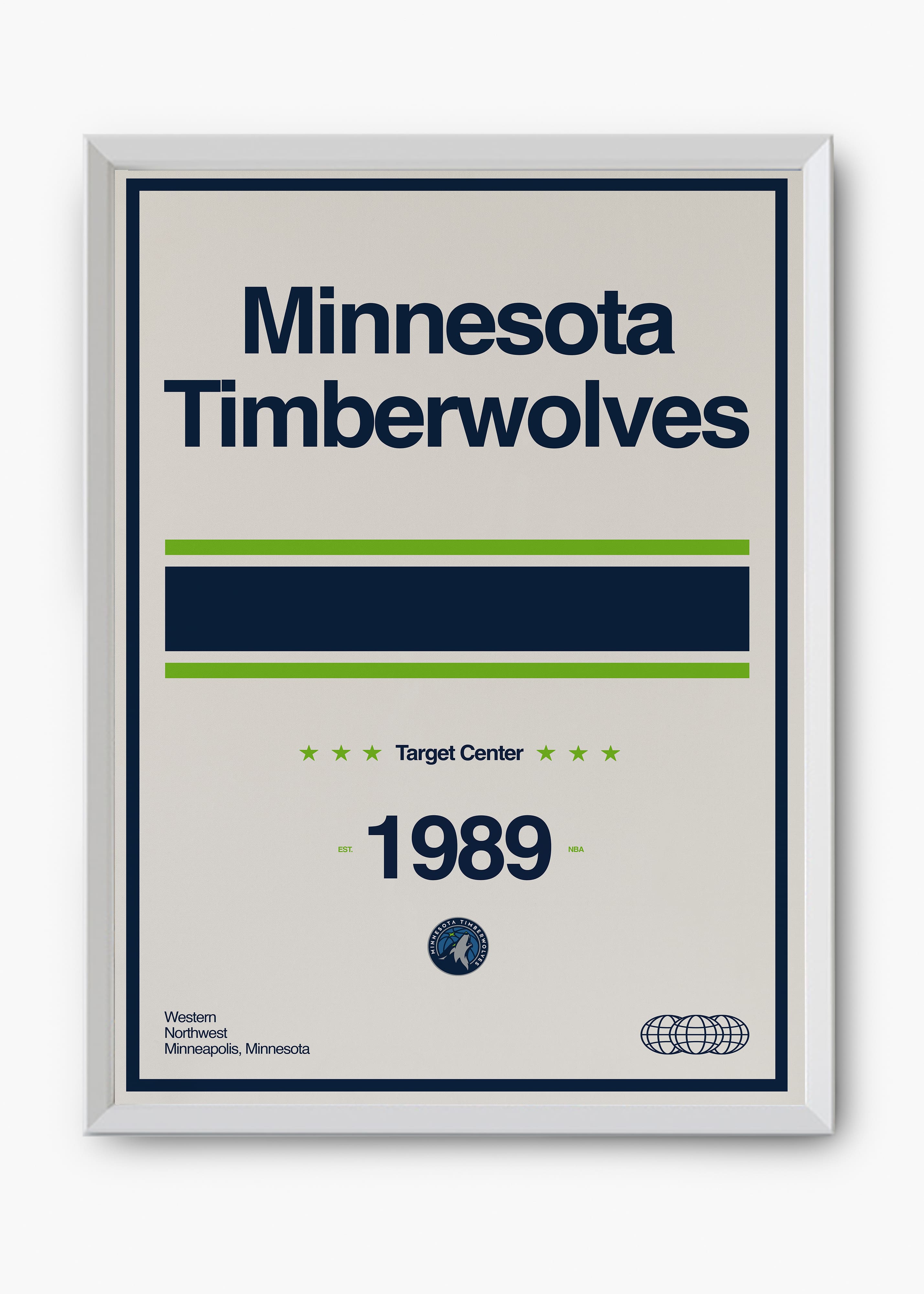 Quadro decorativo NBA Minnesota Timberwolves — arte de basquete para parede | Cübe Quadros
