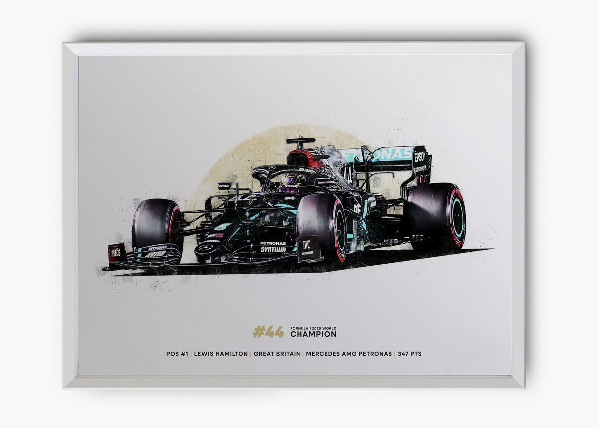 Quadro decorativo Lewis Hamilton 2020 World Champion — arte de automobilismo para parede | Cübe Quadros
