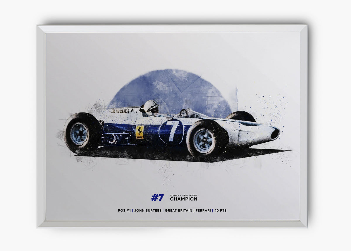 Quadro decorativo John Surtees 1964 World Champion — arte de automobilismo para parede | Cübe Quadros
