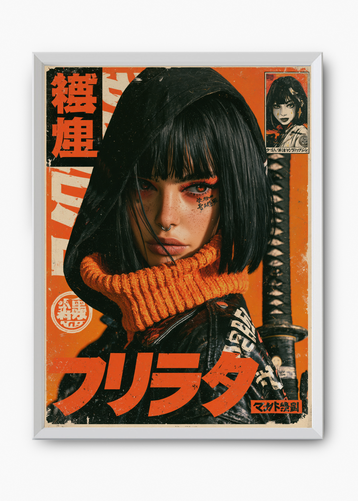 Quadro Japonês Guerreira Laranja - 8