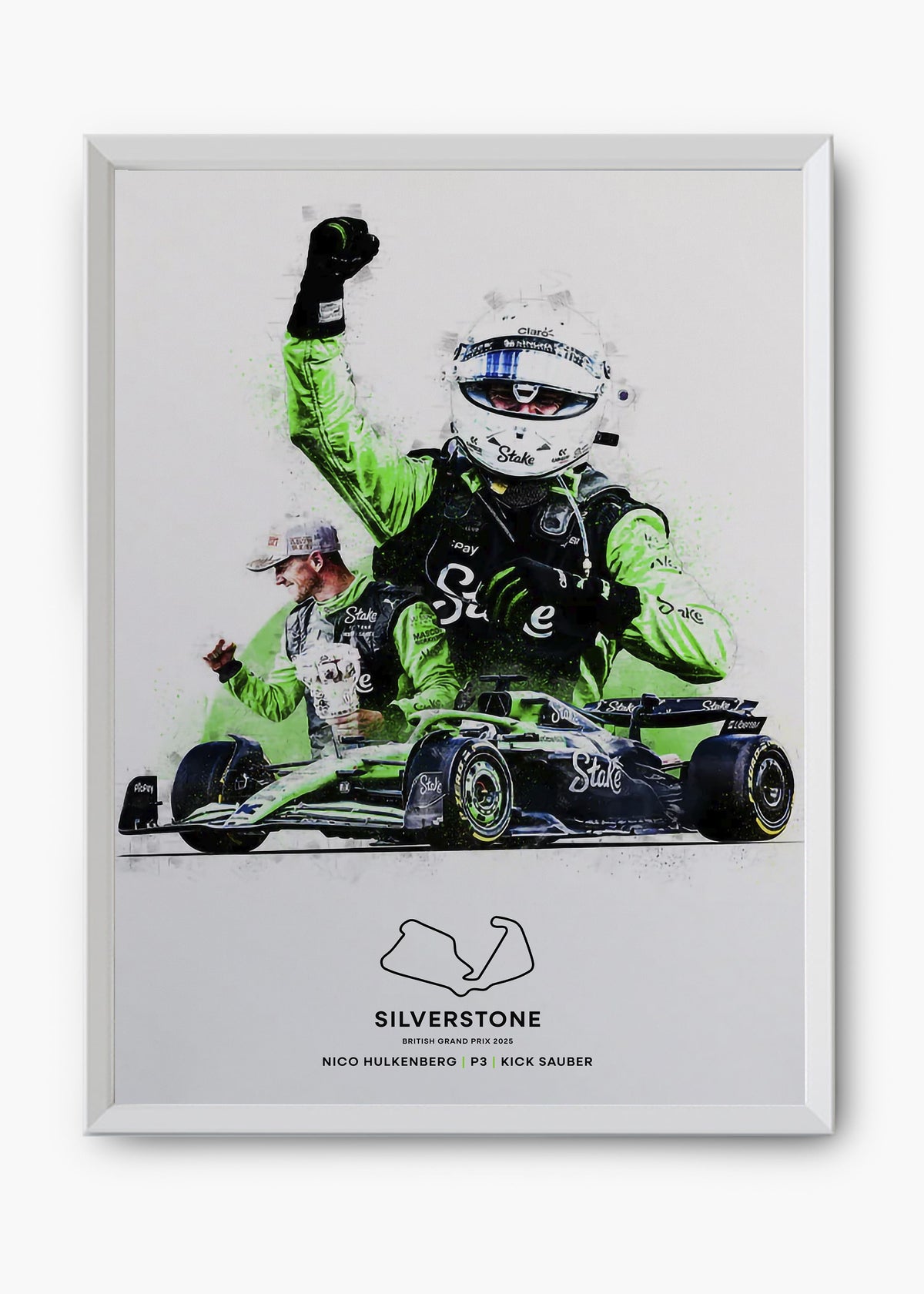 Quadro decorativo Nico Hulkenberg P3 Silverstone 2025 — arte de automobilismo para parede | Cübe Quadros