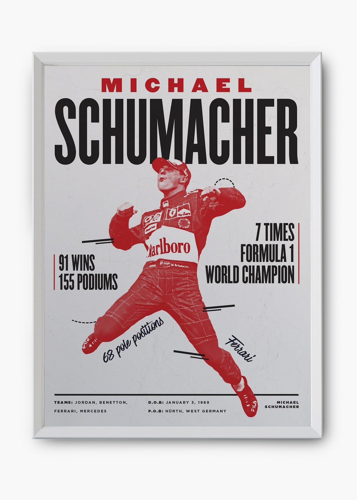 Quadro decorativo Michael Schumacher — arte de automobilismo para parede | Cübe Quadros