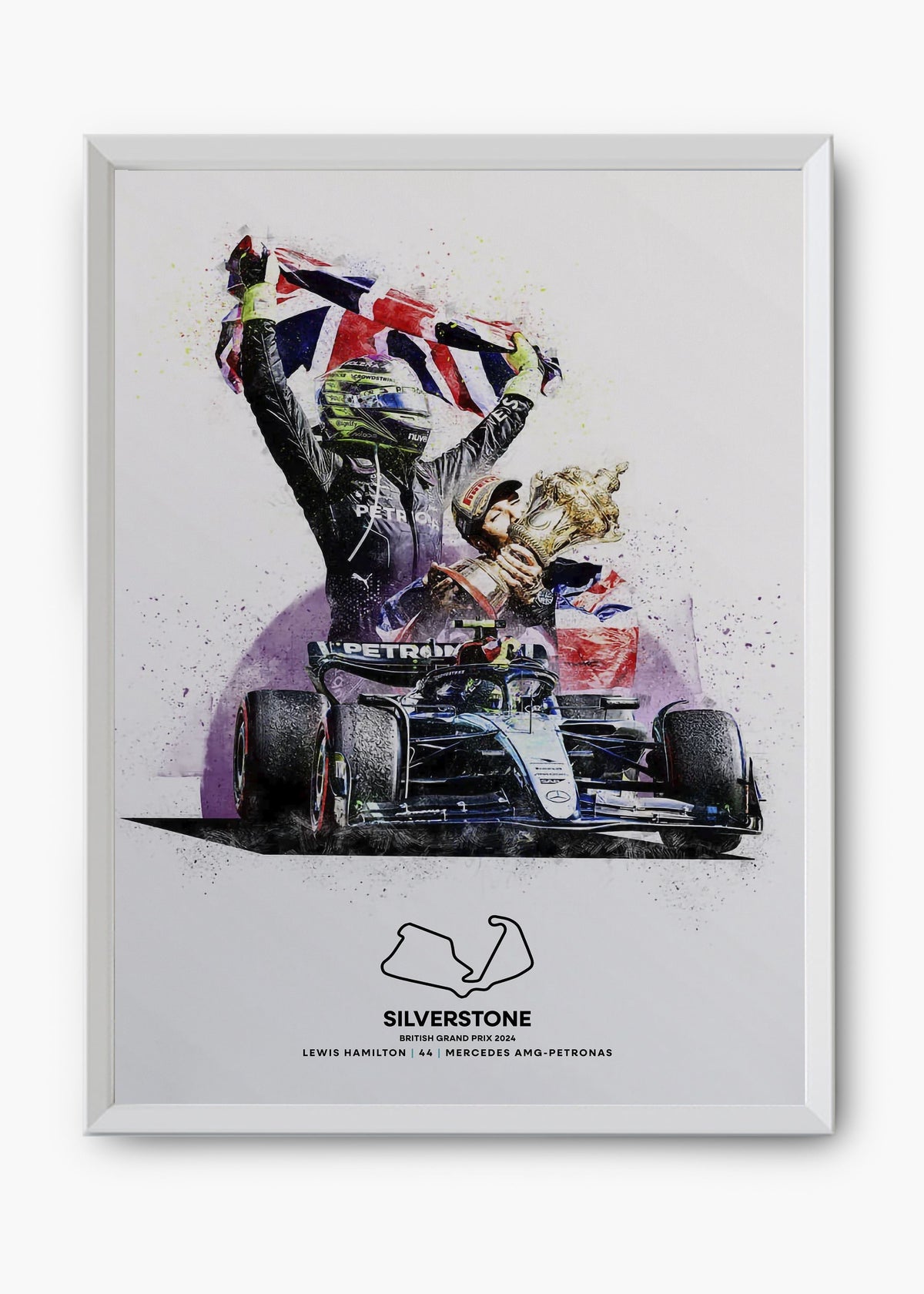 Quadro decorativo Lewis Hamilton Silverstone 2024 — arte de automobilismo para parede | Cübe Quadros