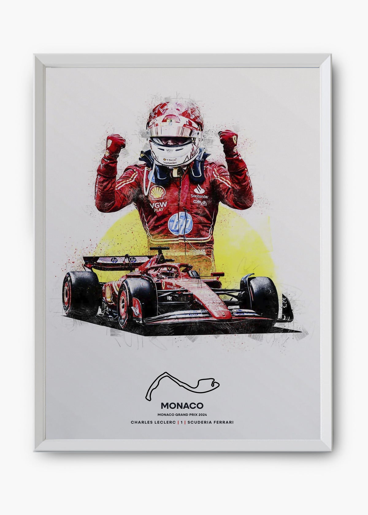 Quadro decorativo Charles Leclerc Mônaco 2024 — arte de automobilismo para parede | Cübe Quadros