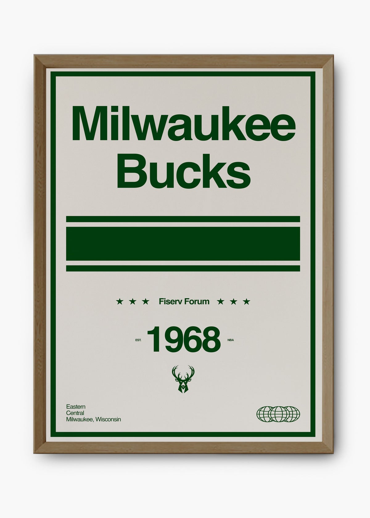 Quadro decorativo NBA Milwaukee Bucks — arte de basquete para parede | Cübe Quadros